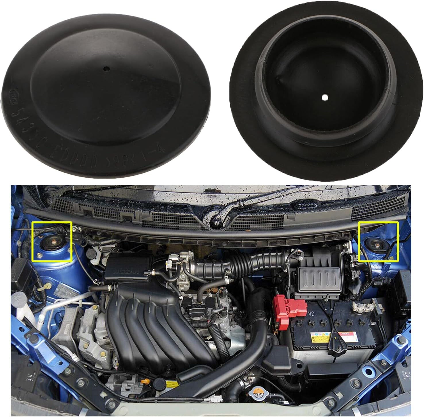 2Pcs 54330ED000 Front Top Suspension Strut Mount Cover Cap Compatible with N-Issan Leaf ZE0 Juke F15 Cube Z12 07-11 Black Od44Mm Id40Mm image number 6