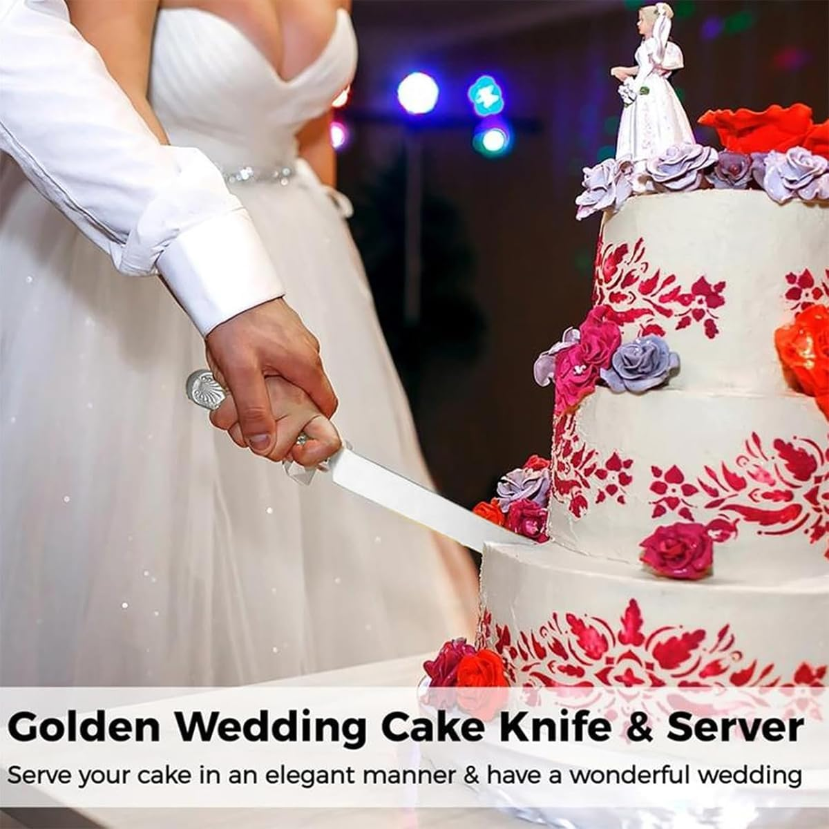 AIMALL Stainless Steel Cake Knife and Server Set 13.46In & 11.37In for Dessert Pastry Cutting and Serving &ndash; Elegant Engraved Utensils with Ergonomic Handle image number 2