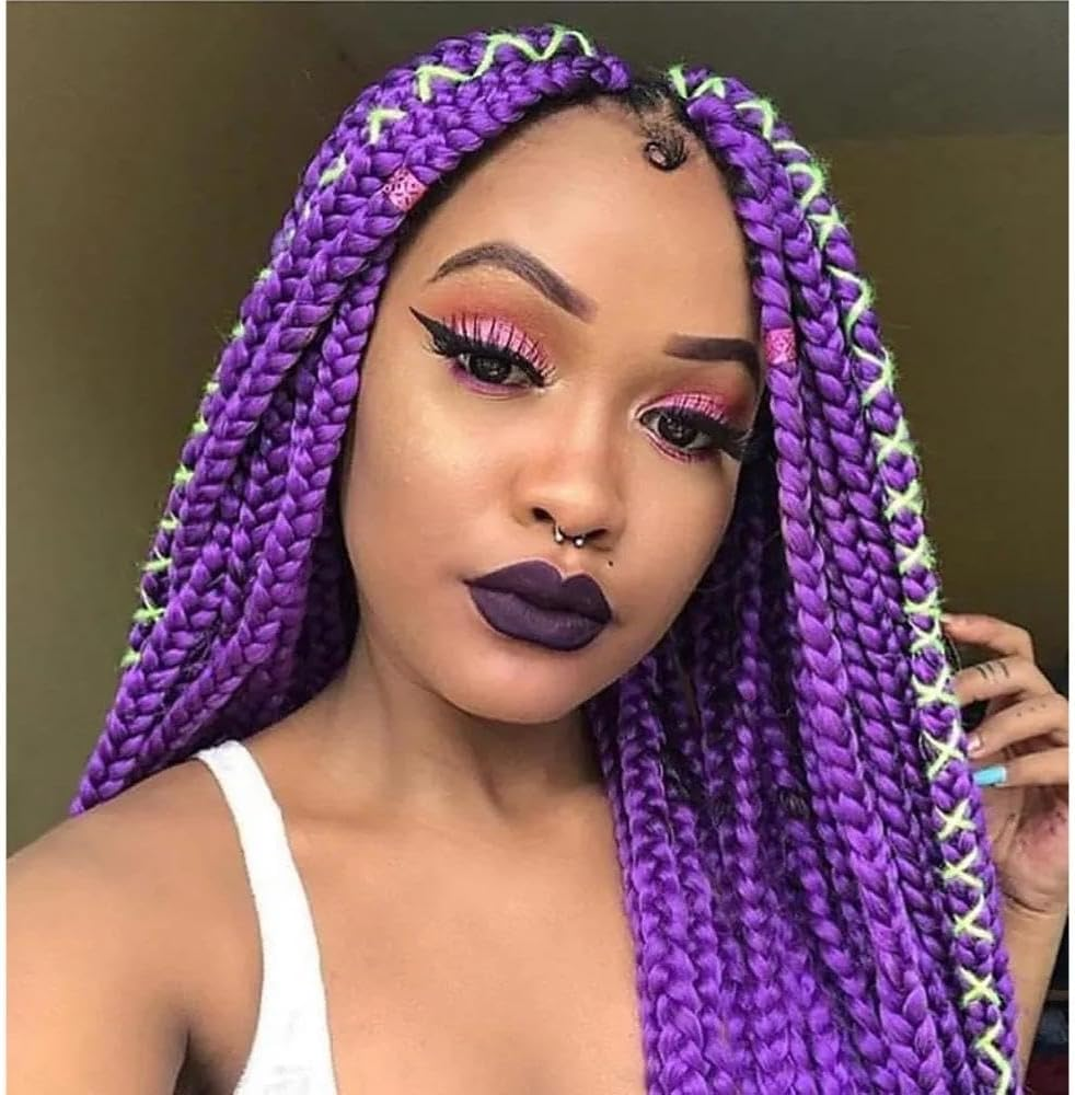 24 Inches Dark Purple Braiding Hair Extensions 3 Bundles, Heat Resistant Synthetic Fiber for Box Braids and Crochet Weaving (3 Bundles/Pack) - Damail