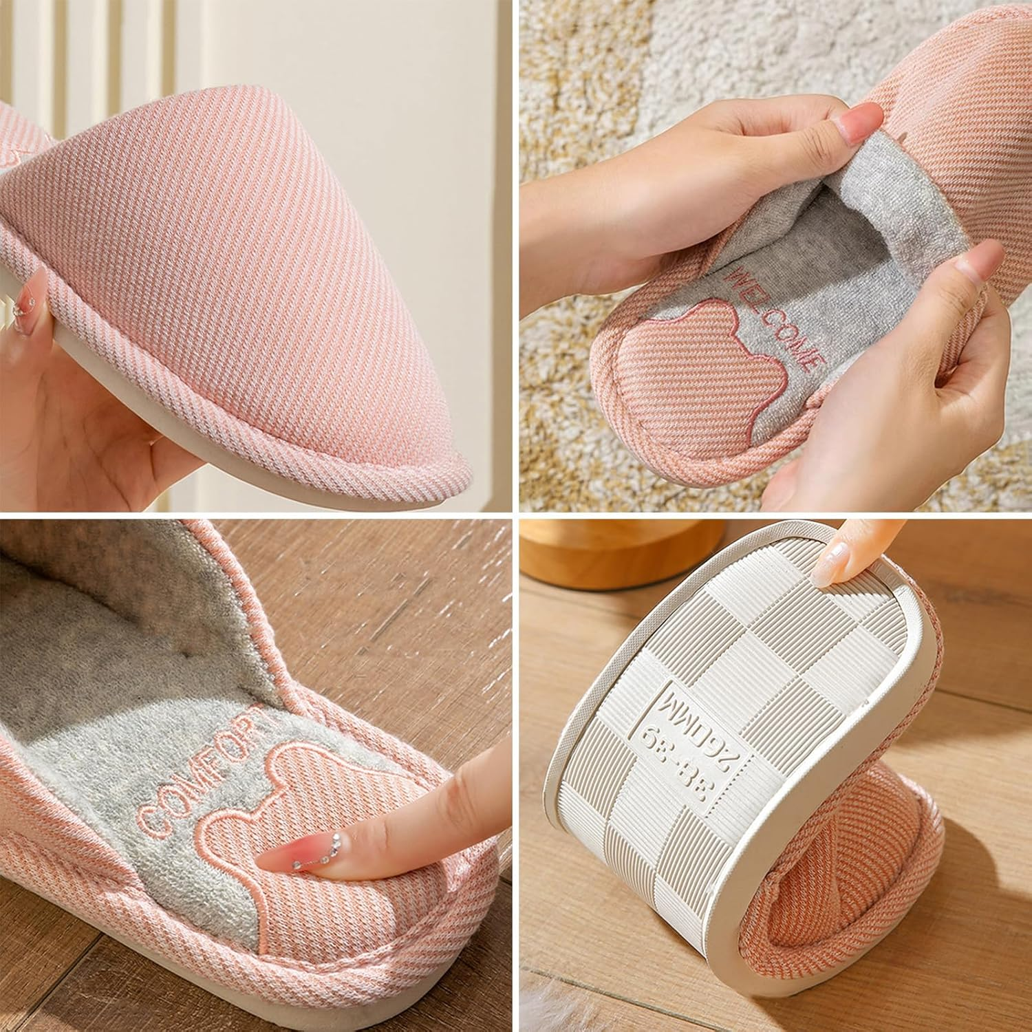 Women'S Linen House Slippers Men'S Indoor Bedroom Non-Slip PVC Outdoor Couple Fabric Slippers Seasons Soft image number 2