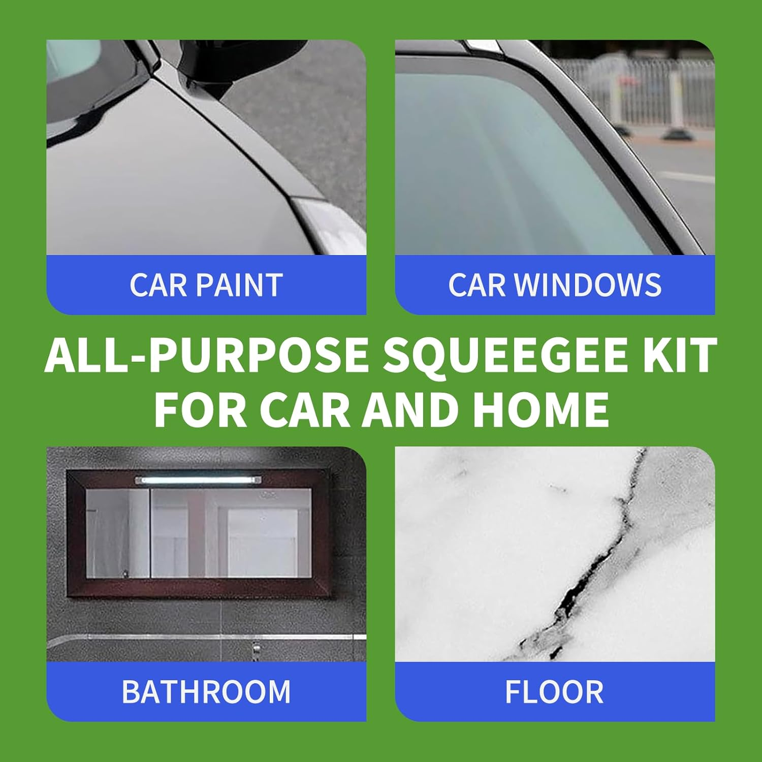 Window Cleaning Kit 3-In-1 Set Silicone Window Squeegee Kit Silicone Blade + Microfiber Cloth Material Excellent Water Stain Removal Suitable for Shower Glass Mirrors Cars Solar Panels image number 1