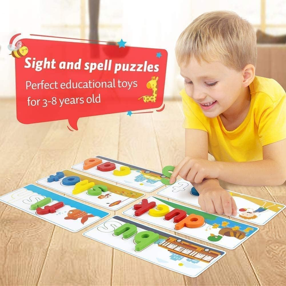 See and Spell Learning Toys, Matching Letter Game Words for Kids, Educational Learning Toys for Preschool Kindergarten 3-7 Year Old Girls Boys (28 Cards+52 Letters) image number 1