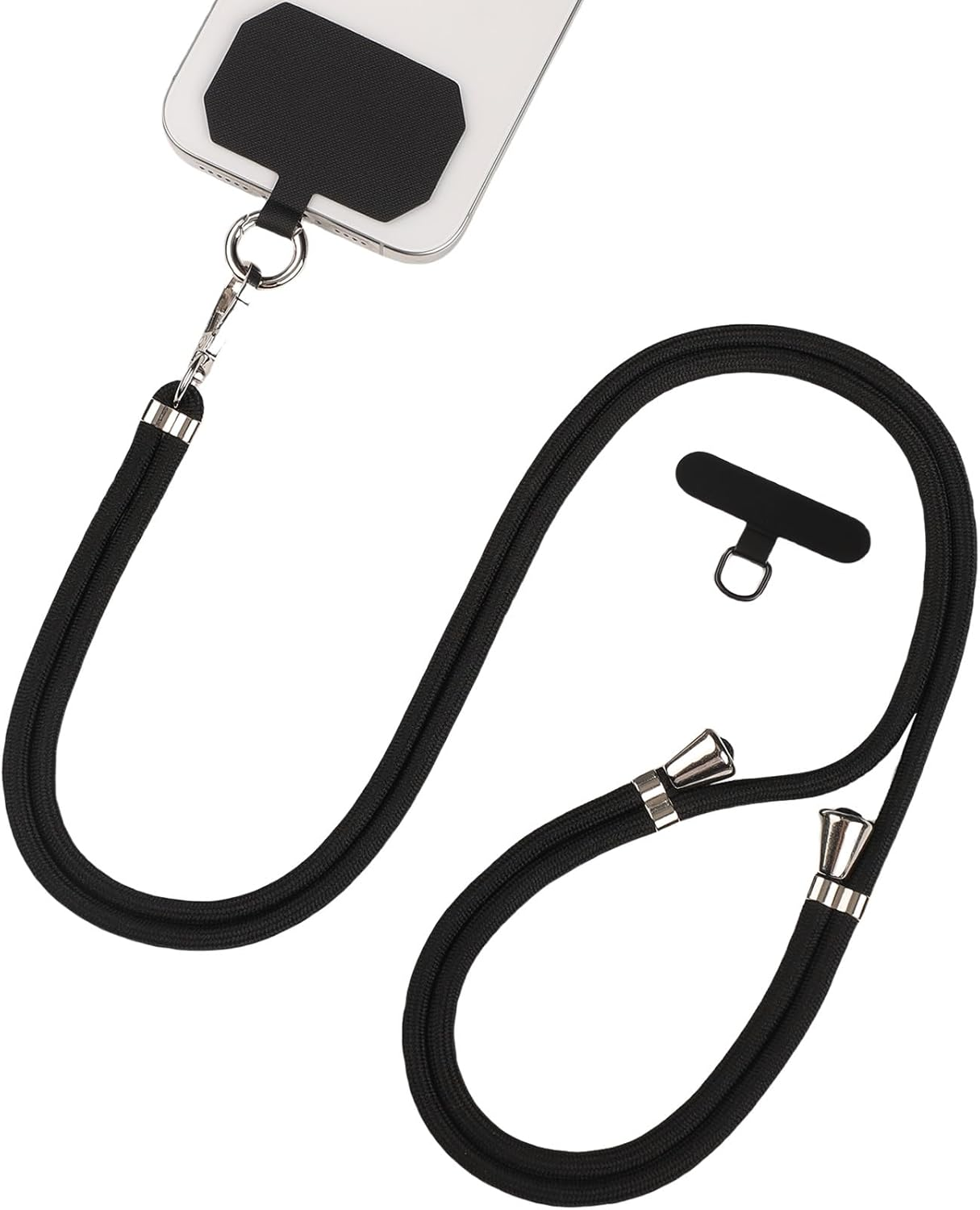 Segus Mobile Phone Chain Universal, 1 Piece 6 Mm Mobile Phone Strap, Mobile Phone Chain for Hanging, Mobile Phone Lanyard with 2 Pieces Universal Patch, Adjustable and Removable, Mobile Phone Cord For