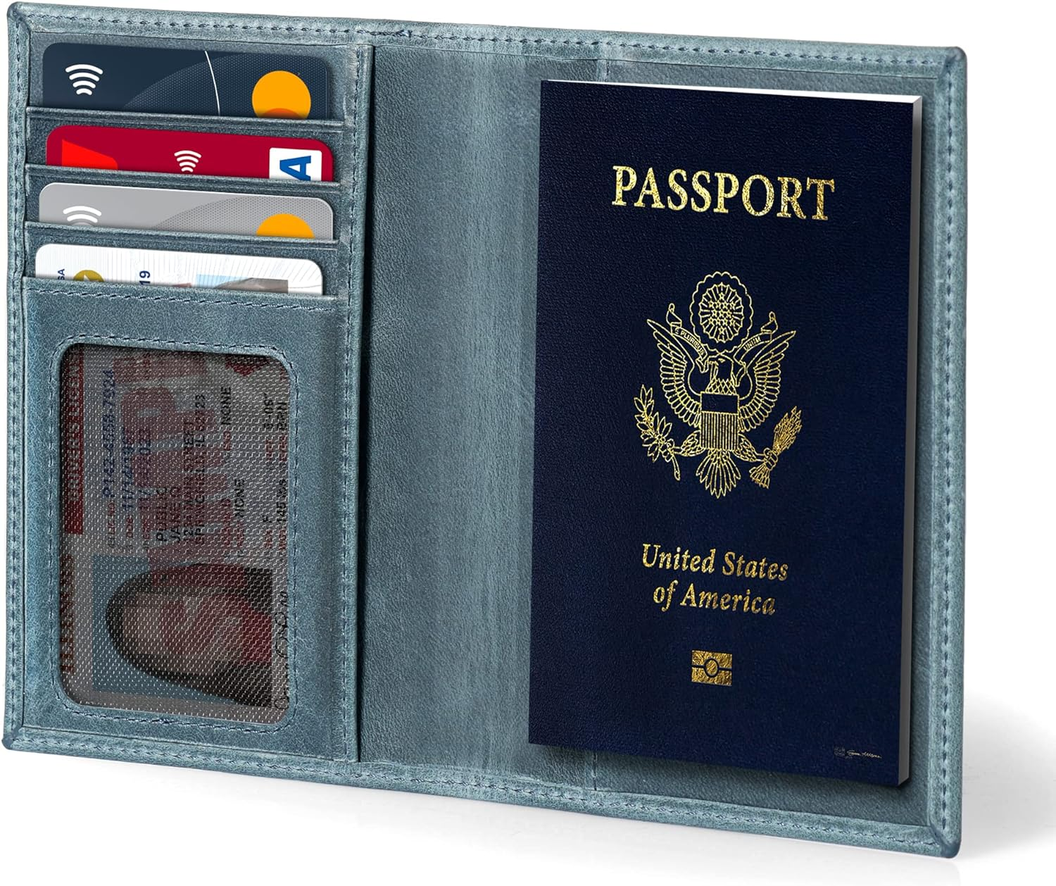 Otto Angelino Real Leather Passport Wallet - RFID Blocking and Baggage Tag - Unisex