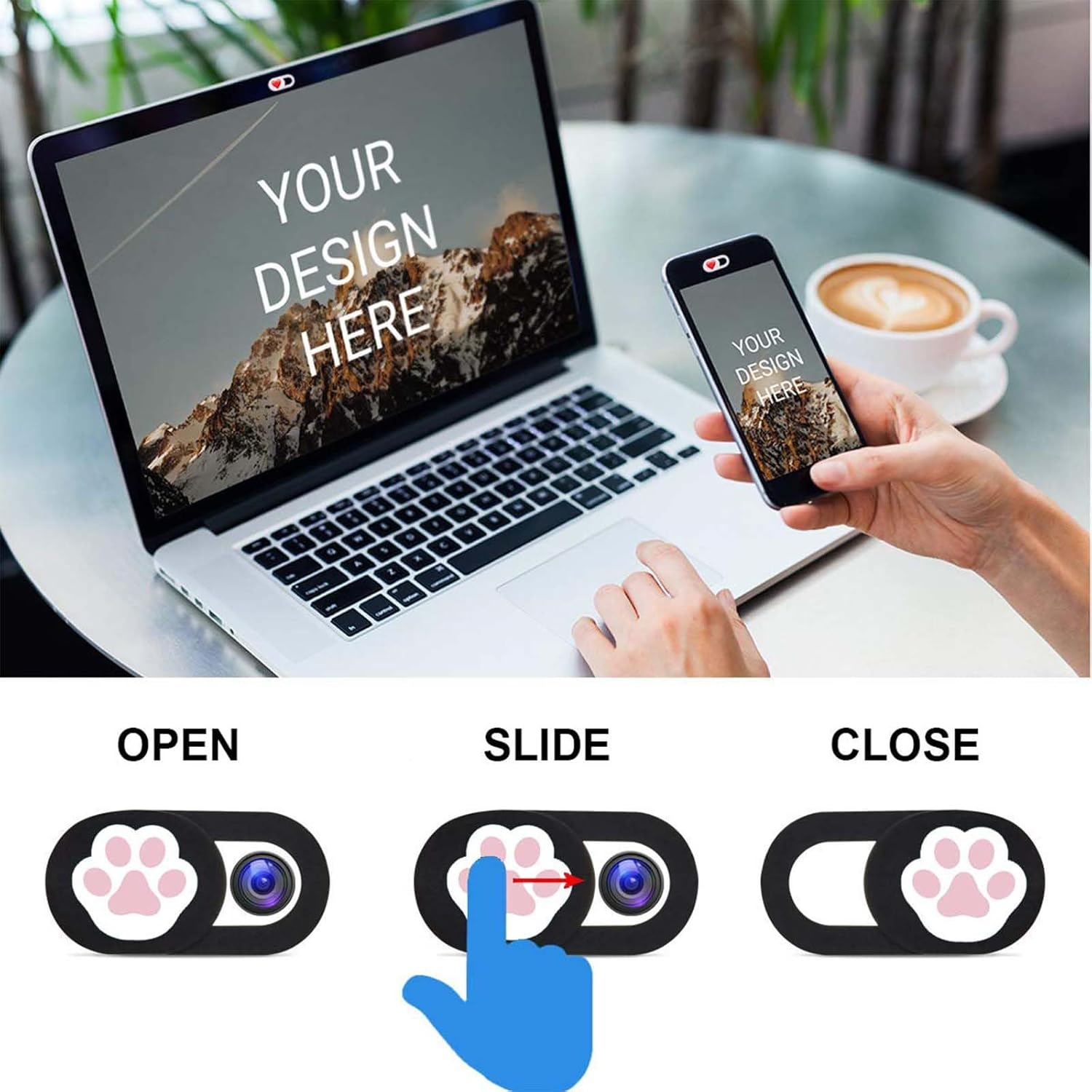 3 Pack Webcam Cover Slide Ultra Thin Cute Paw Pattern for Laptop, Tablet, Phone, Macbook, Echo Show - Protect Privacy image number 5