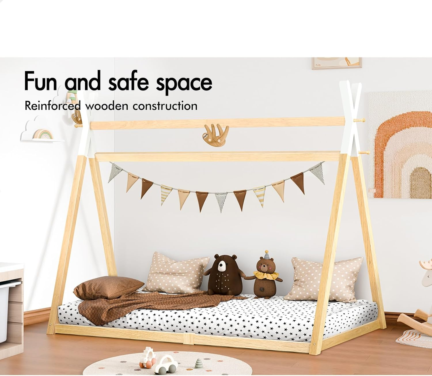 ALFORDSON Wooden Timber House Bed Frame Teepee Single, Solid Wood Bed Base Foundation Children'S Mattress Base Platform, Taran Series Bedroom Furniture, Thomas Series, Wood Color image number 5