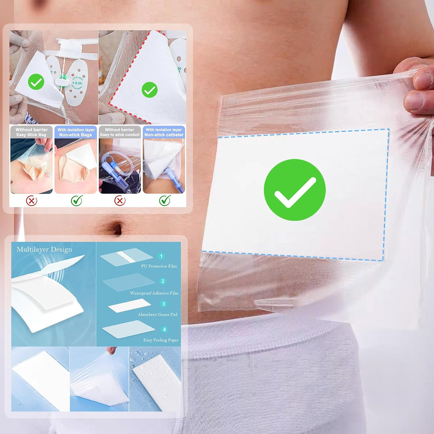 Large Wound Dressings, Adhesive Waterproof Dressing Pad Bandage Patches for Post Surgical Shower Wound Cover,6Pcs image number 1