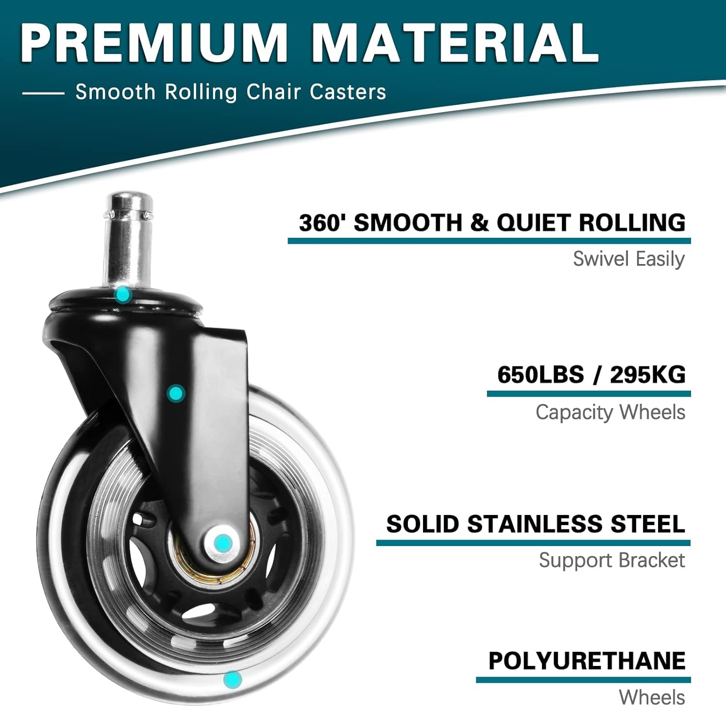 EDIMENS Office Chair Caster Wheels Replacement Rubber Chair Casters Set of 5 Heavy-Duty Office Chair Casters Wheels for All Floors,11Mm Universal Size Chair Castors for Office Home Gaming Chairs