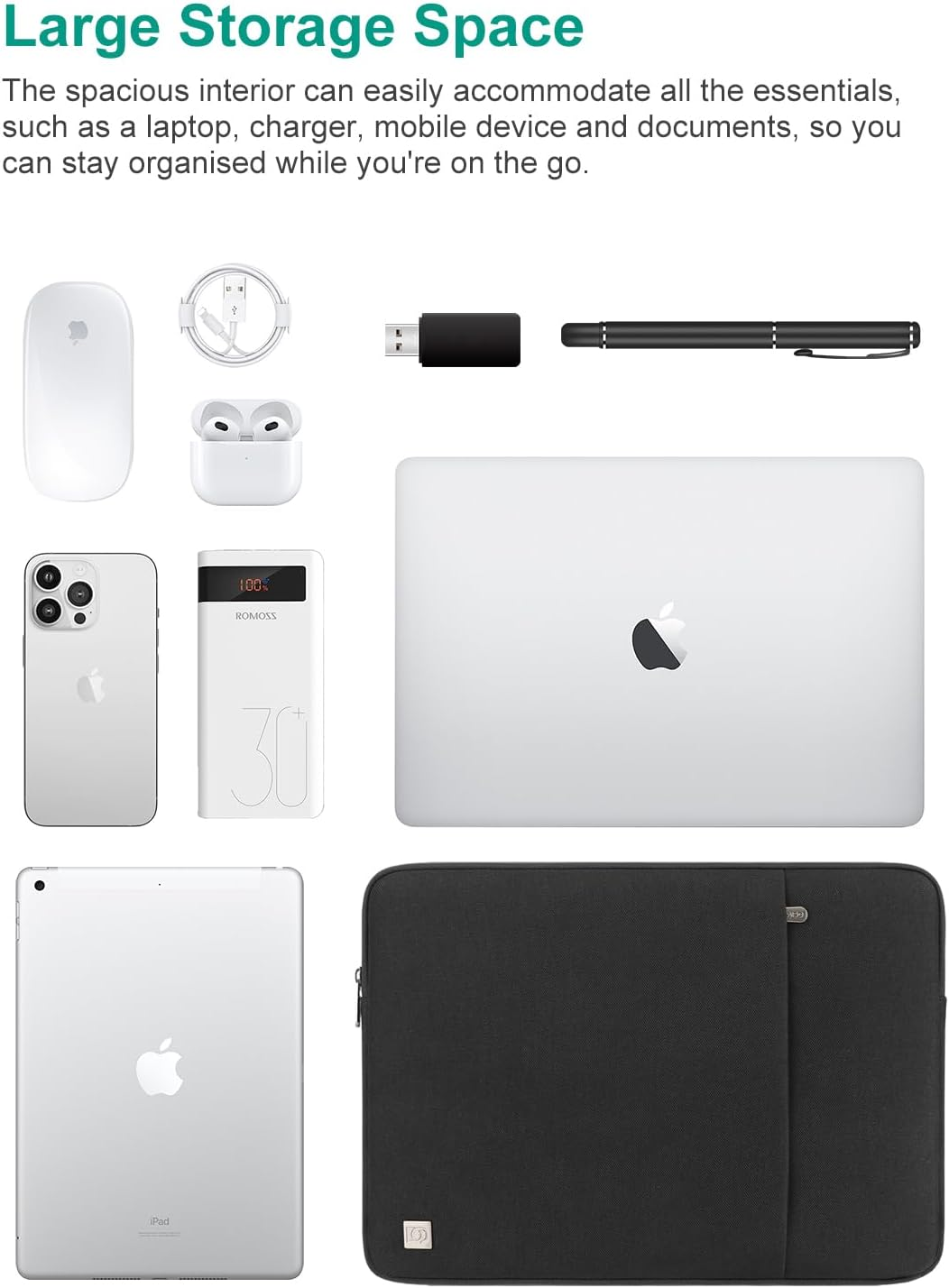 DOMISO Laptop Case Laptop Sleeve Cover for 16 Inch Macbook Pro M4/M3/M2/M1 Pro/Max A3403 A3186 A2991 A2780 A2485 A2141,Compatible with 15.6 Inch HP Lenovo Dell XPS 16,Black image number 2