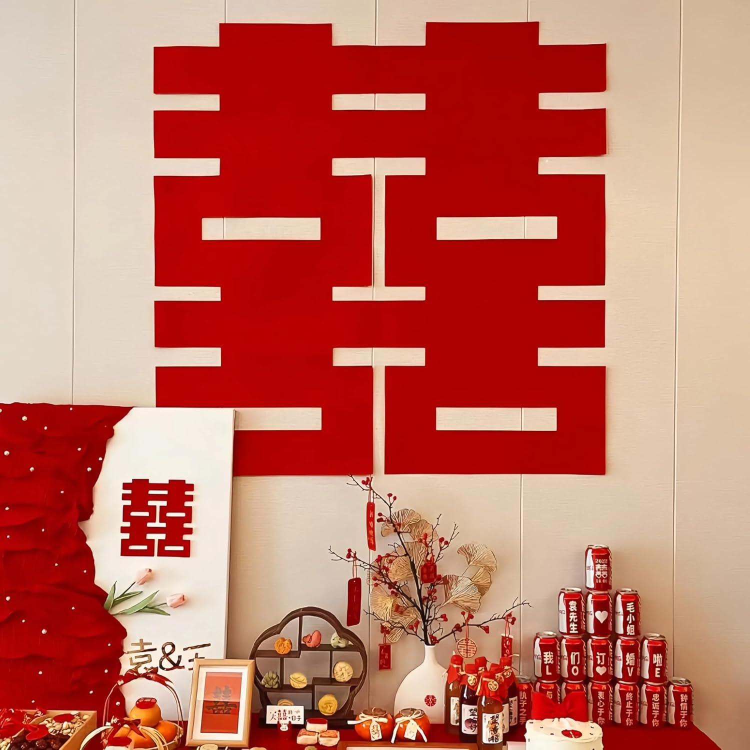 Hannafires 47Inch Large 'Double Happiness' Wall Decoration - Special Wedding Party Decorations, Living Room and Bridal D&eacute;cor, Fabric Materia, Chinese Wedding, Meaning Infinite Happiness image number 6