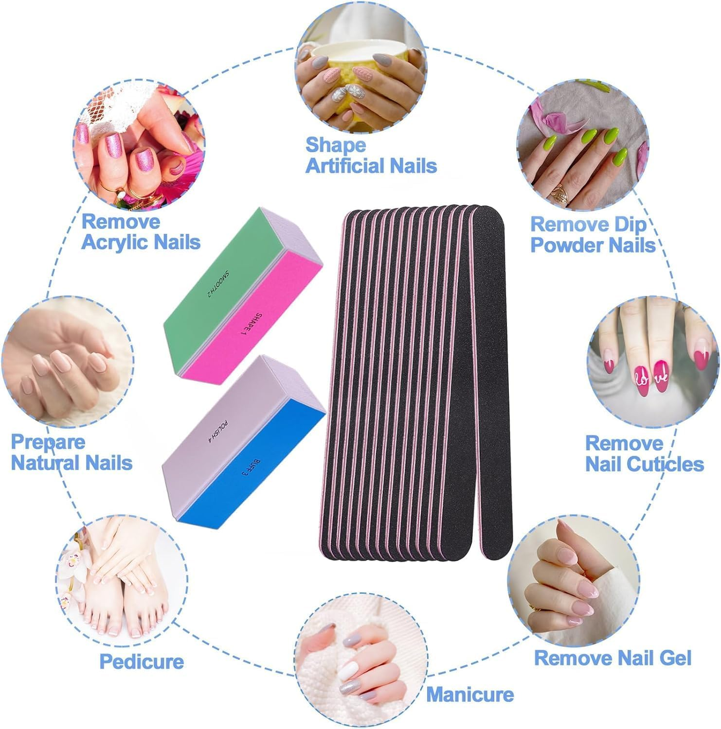 16Pcs Nail File and Buffer Set, 4 Way Nail Buffers Shine Kit Professional Manicure Filer Filing Polishing Buff Nail Care Smoother Buffing 100/180 Grit