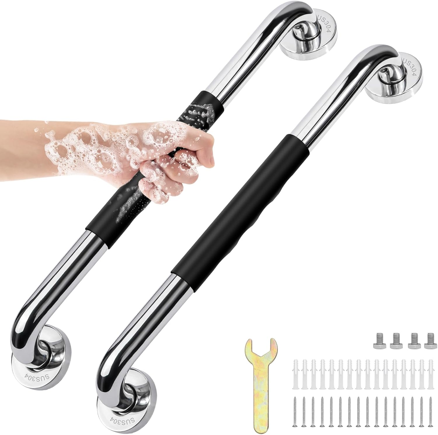 Sunzone 2 PCS Shower Grab Bar,20-Inch Stainless Steel Bathroom Shower Handle,Grab Bars for Bathroom,Safety Hand Rail Support,Assist Bath Handle for Elderly,Handicap,Senior image number 3