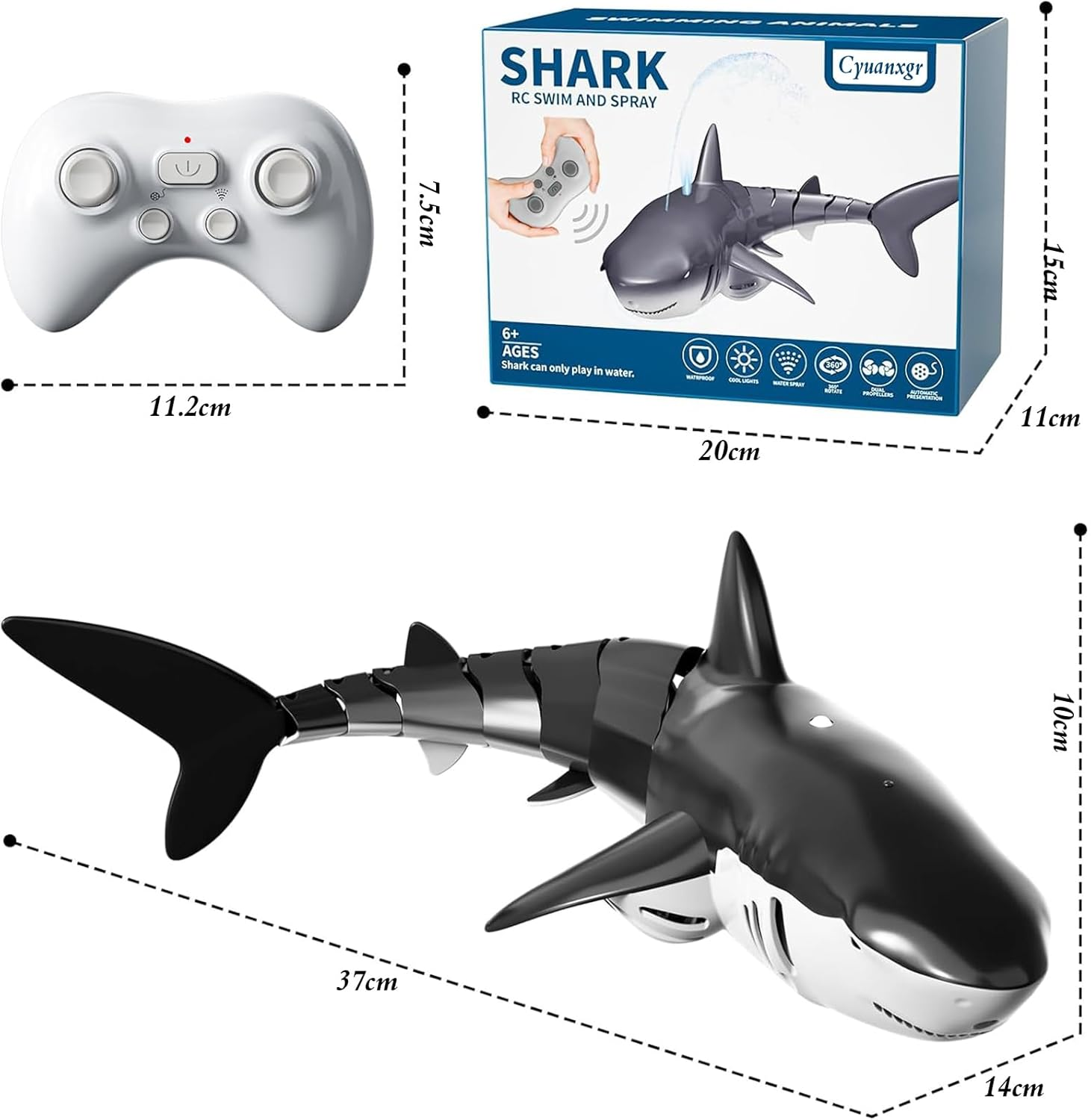 Remote Control Shark Toy, 1:18 High Simulation Scale Fish with Lights and Water Spray for Lakes, Bathrooms, Pools, Halloween, Christmas, Birthday Gifts Electric RC Boat for 6+ Years Old Children image number 4