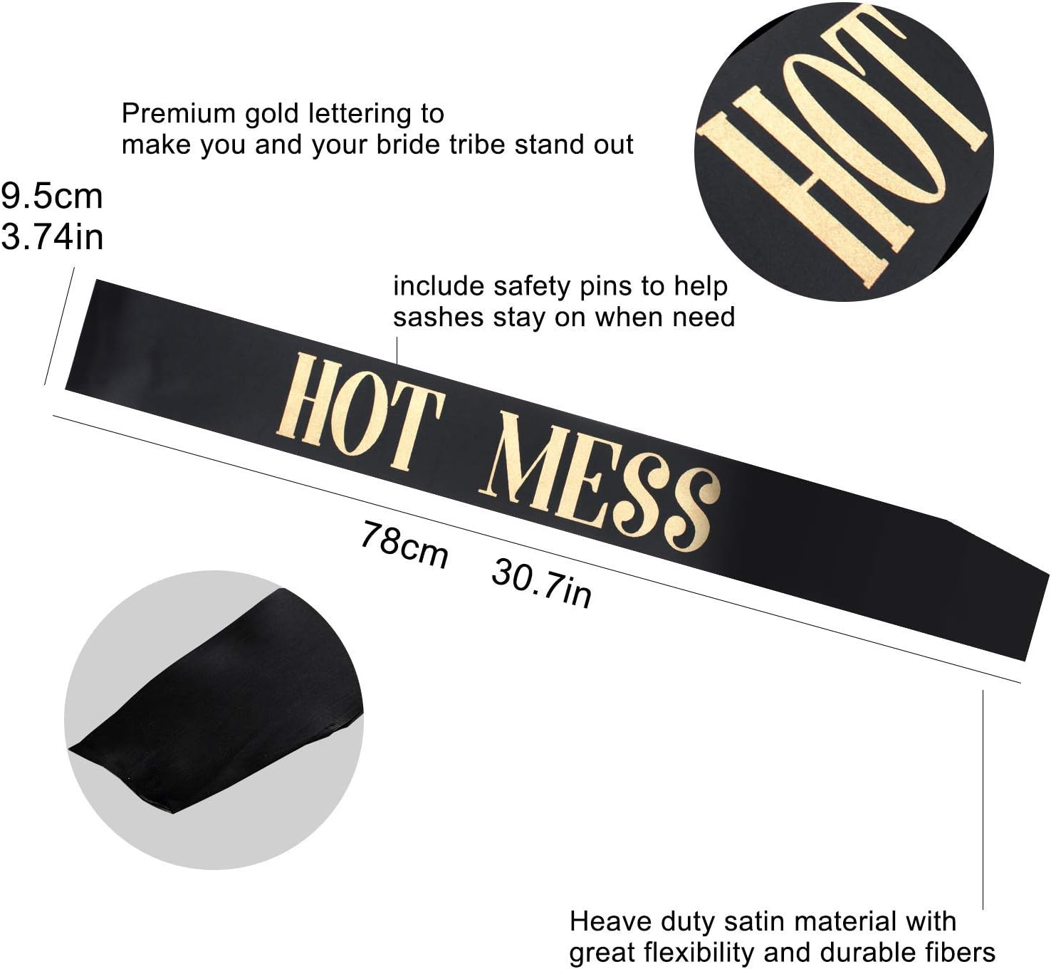 12 Pack- Bachelorette Party Bride to Be Sash- Unique Bride Bridesmaid Sashes for Bachelorette Party Black, Rose Gold Letters image number 2