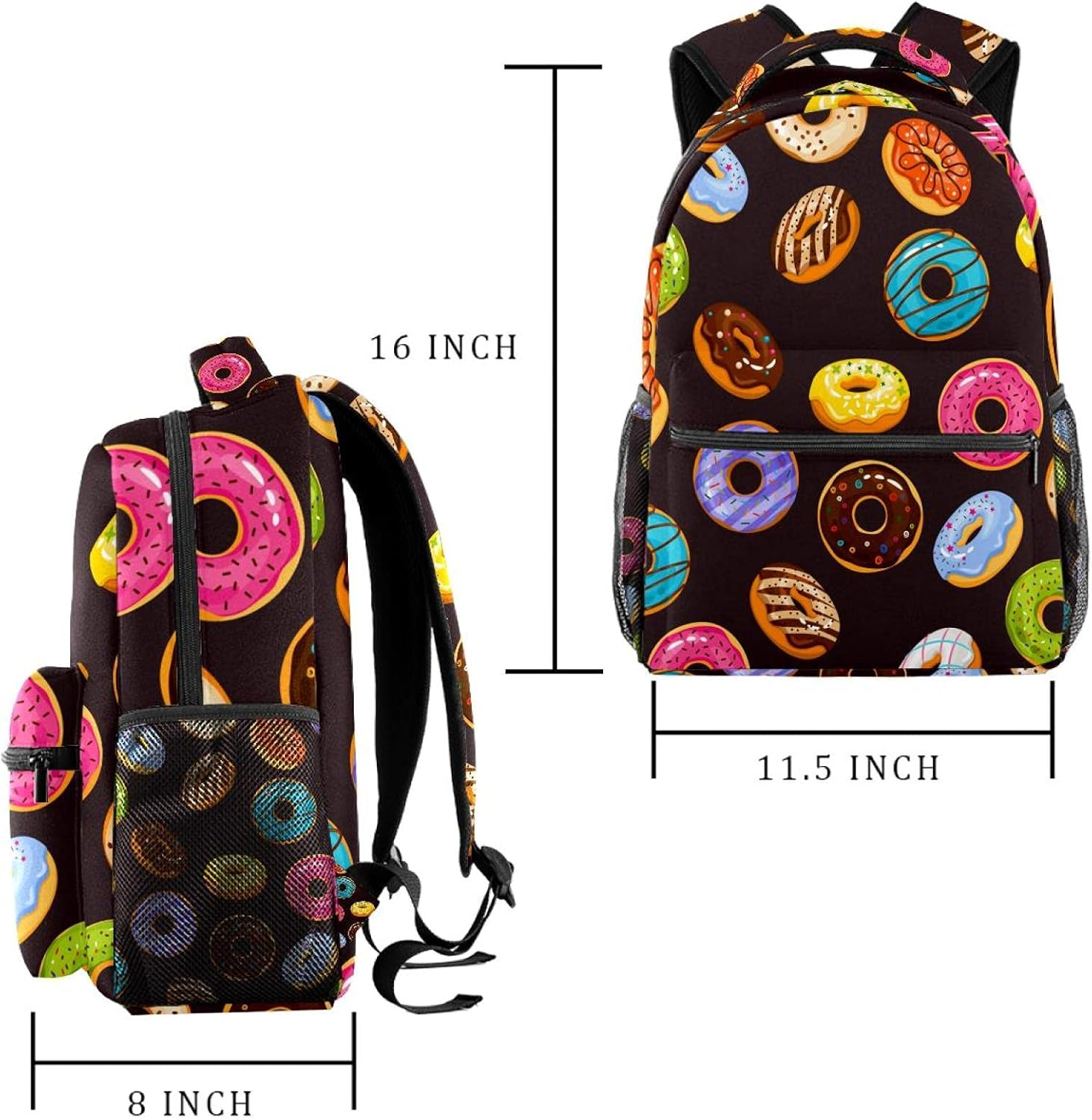 Colorful Glaze and Sprinkles Donuts Backpack Students Shoulder Bags Travel Bag College School Tote Backpacks