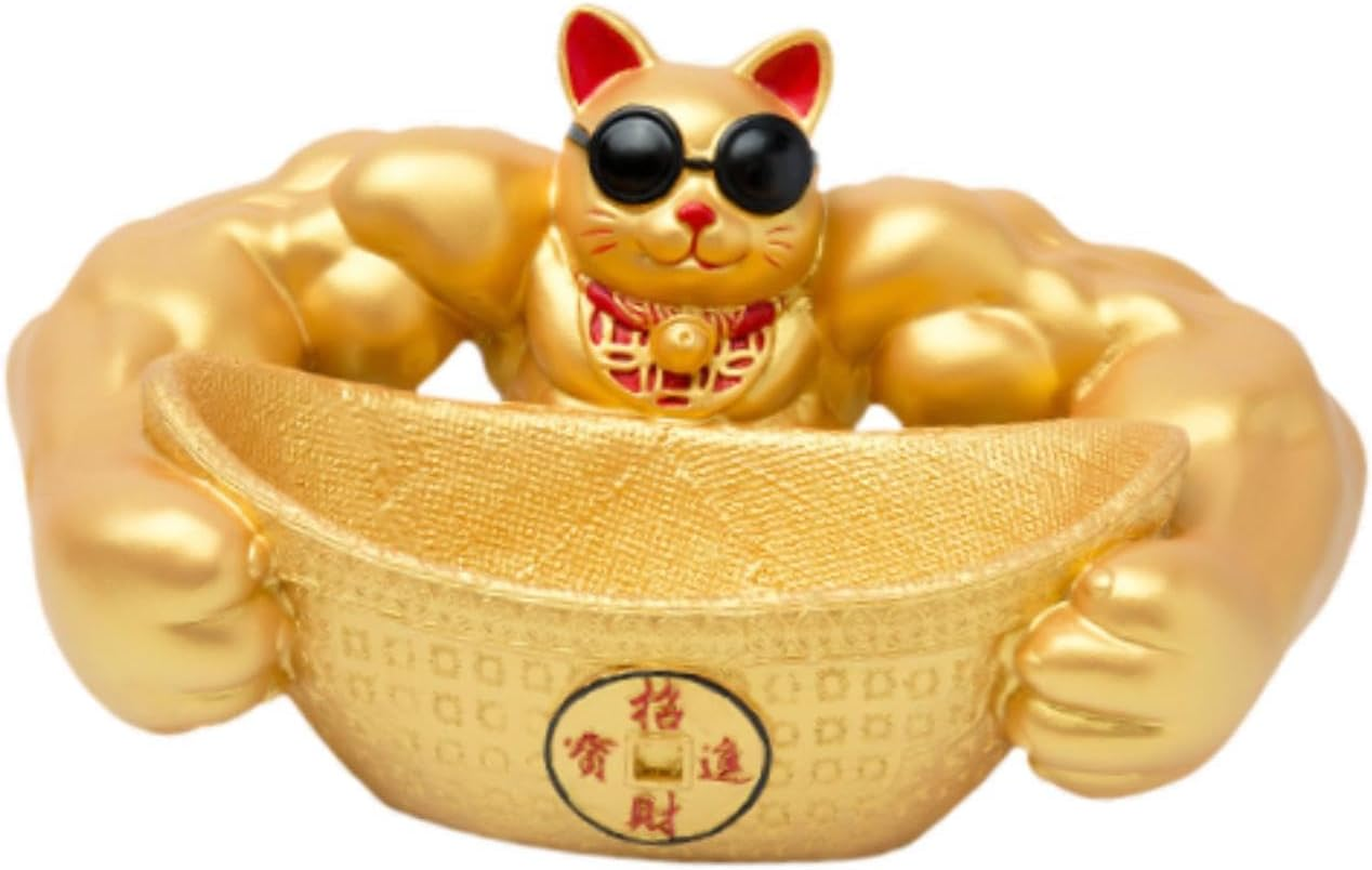 Generic Muscle Arm Cat Figure, Feng Shui Animal Statue, Lucky Cat Storage Box for Bookshelf image number 4