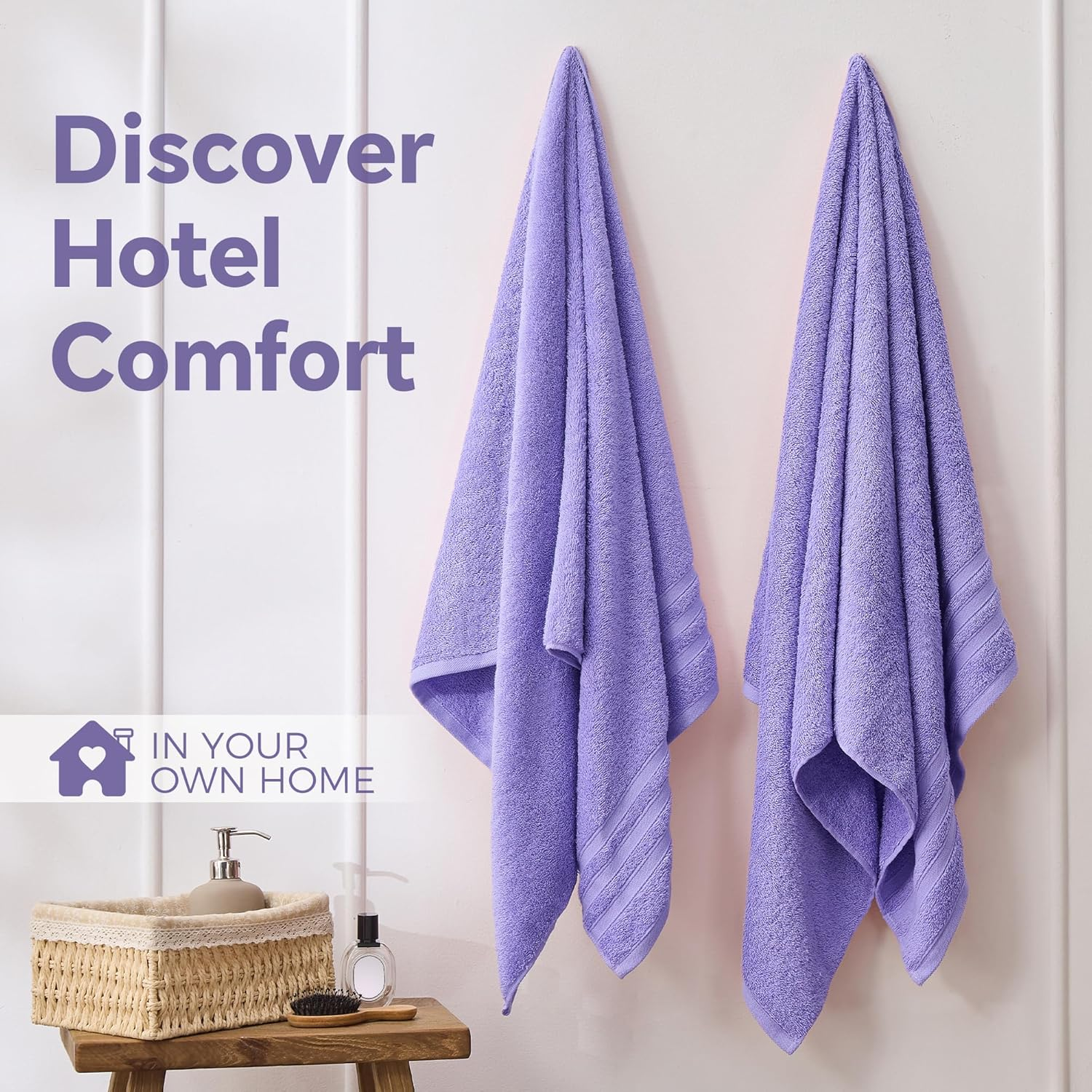 LINENOVA 100% Cotton Bath Towels 2 Pack - Premium 450GSM Soft & Lightweight Towel Set, Quick Dry & Absorbent Bathroom Towels, Ideal for Hotel, Spa and Gym Use (65X130Cm, Lavender) image number 2