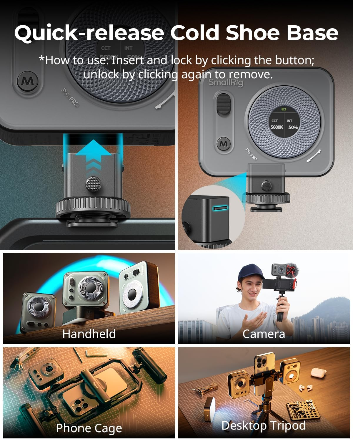 SMALLRIG Vibe P96 Pro Led Video Light, Portable Camera Light for Photography, Cold Shoe Light, CRI95+, 2500-6500K, 5 Effects, Fill Light Accessories for Content Creator, Streaming Black 4660 image number 3