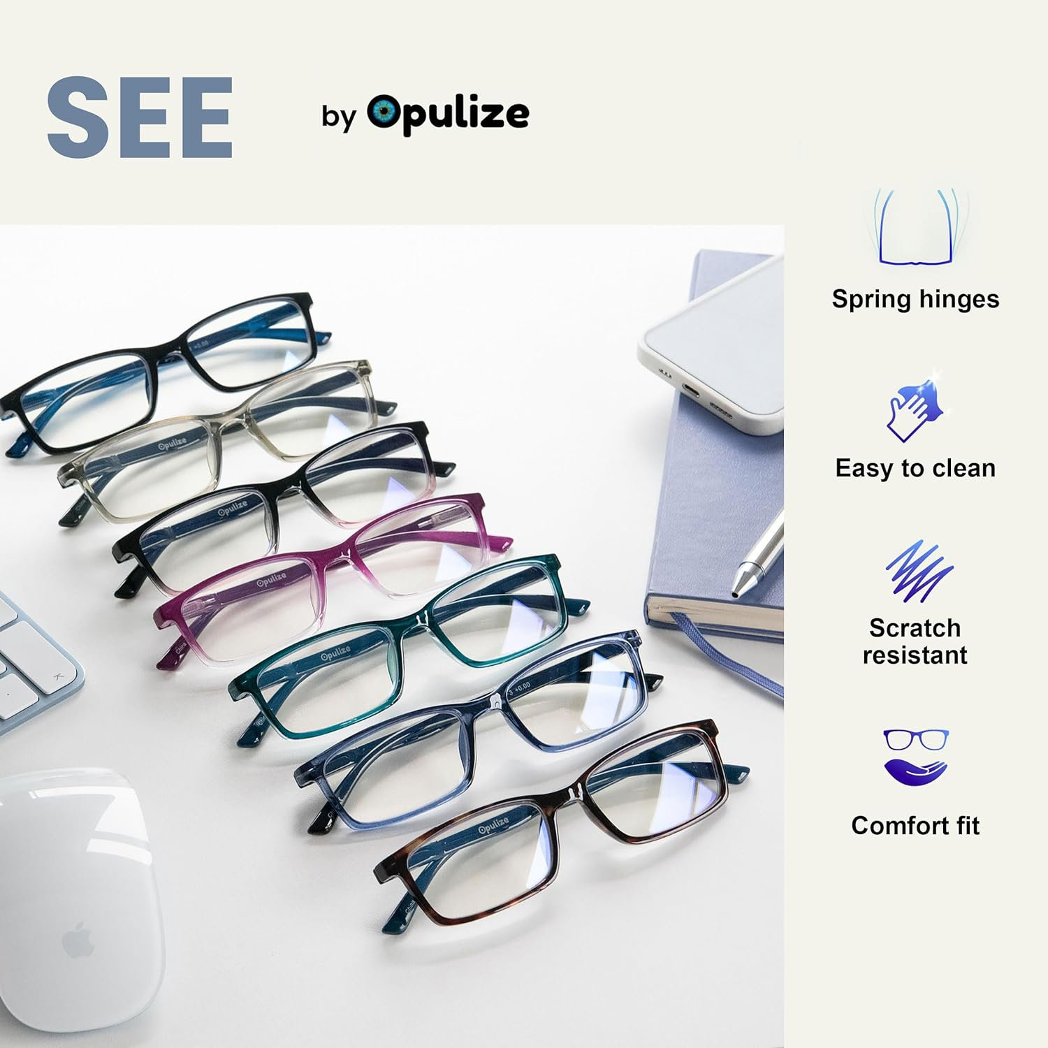 Opulize See Blue Light Blocking Reading Glasses Black Blue Arm Computer Gaming anti Glare Mens Womens B9-1 +1.50