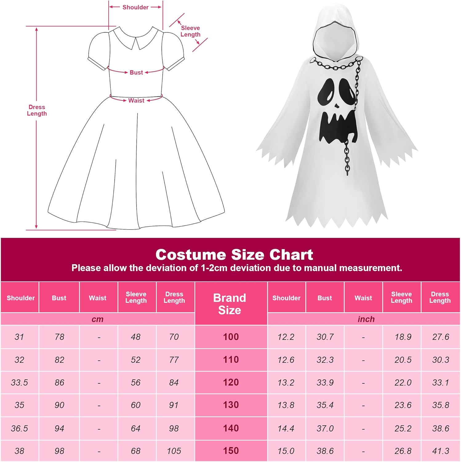 Relibeauty Ghost Costume Kids with Pumpkin Bag Halloween Costumes,White image number 3