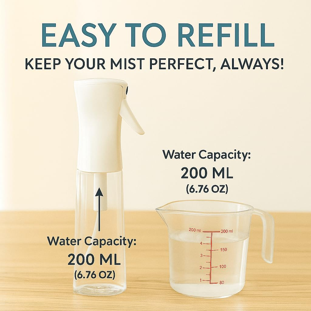 Pure Mistiivox&trade; Premium Continuous Fine Mist Spray Bottle for Hair Styling, Watering Plants, Skin Care, Ironing, Cooking 360 Multifunctional Spray Bottle Transparent, 6.8Oz/200Ml image number 1