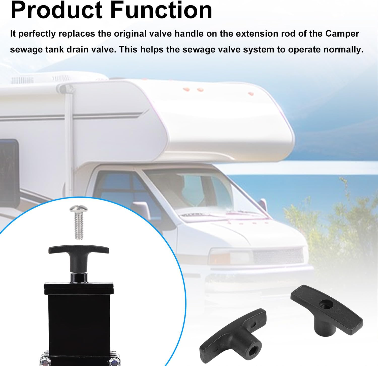 2Pcs RV Waste Valve Handle Kit, RV Sewer Valve Handle with 4 Nuts 2 Screws 2 Gaskets for Camper Sewer Tank Accessories image number 2