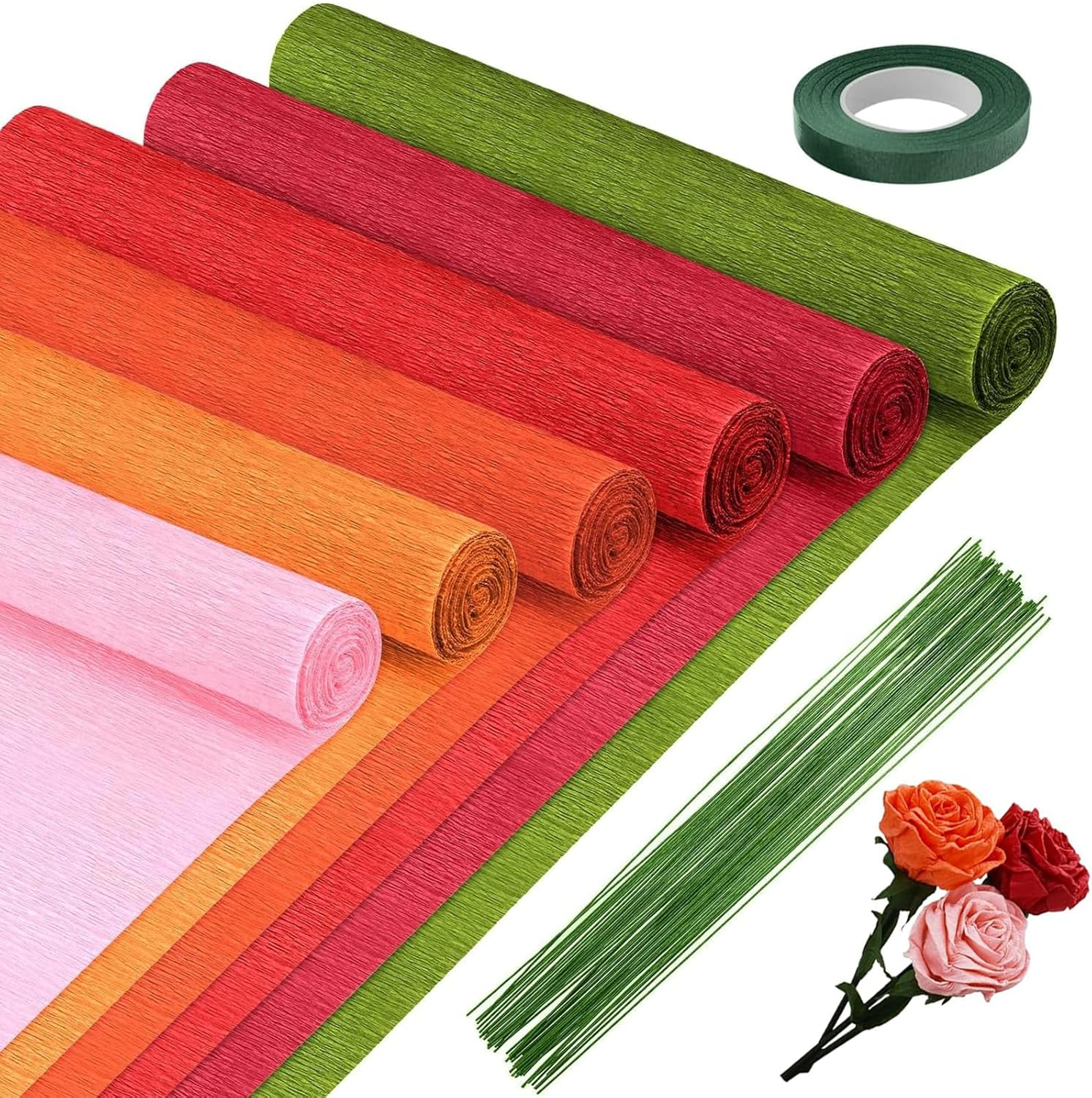 Yeanifeana Professional Crepe Paper Kit, 6 Rolls Red Streamers with Floral Tape & Stem Wires for Wedding Decorations, DIY Flower Crafts, Party Supplies and Festival Decoration Materials image number 3