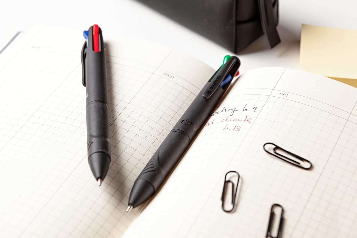 Osama 4 Multi - Set Retractable Ballpoint Pens 4 Colours 6 Pieces 4 Colour Ballpoint Pens 0.1Mm with Black, Blue, Red and Green Ink, Ideal for Writing and School Supplies, University, Office, Black image number 2