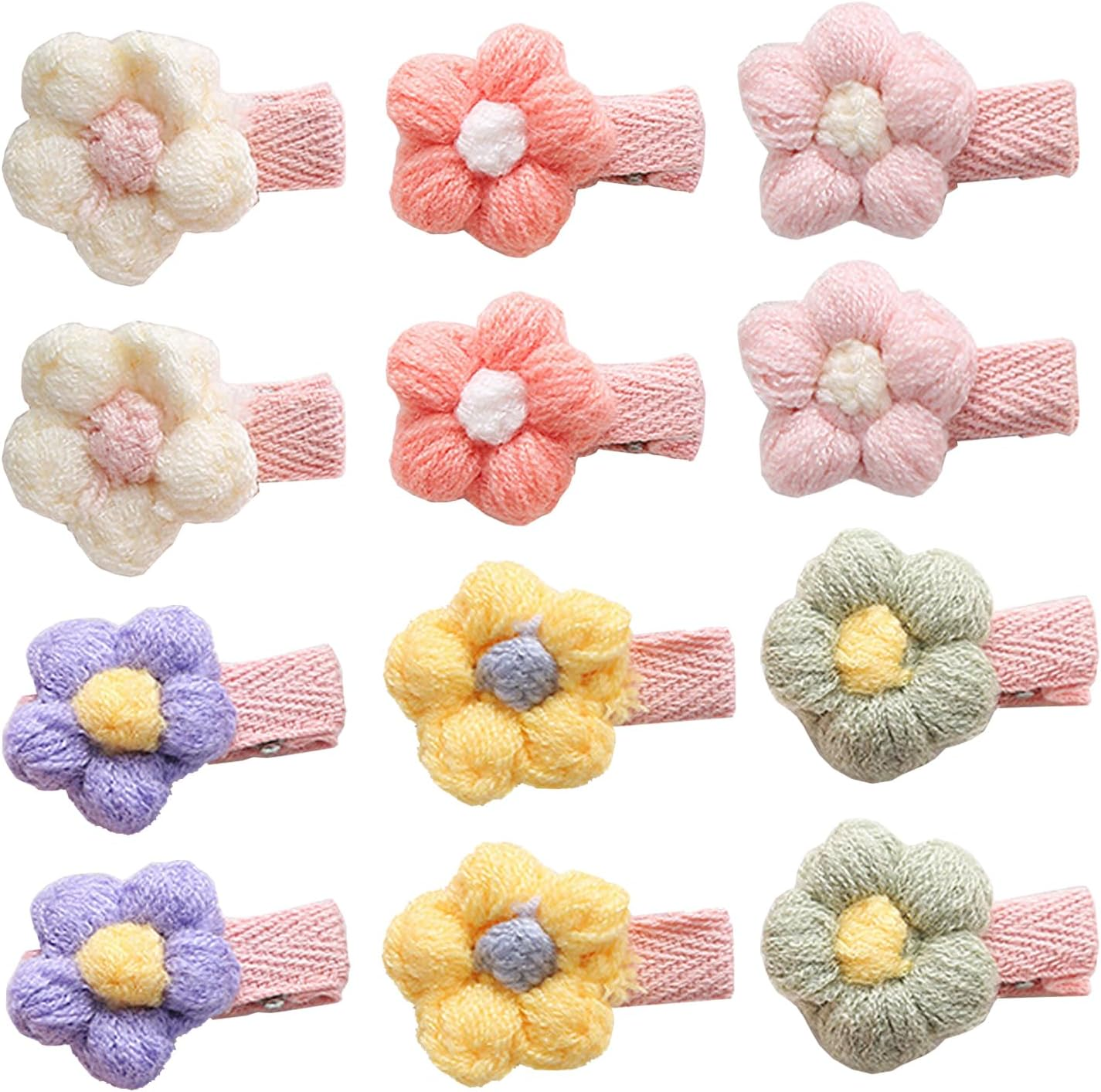 Taicols Knitted Hairpins Baby Hair Clips, 12 Pcs Plush Baby Flower Hairpins Girls Hair Clips Toddler Barrettes Fully Lined Alligator Clips Baby Girl Hair Clips for Girls Toddler Kids Children(Style 4)