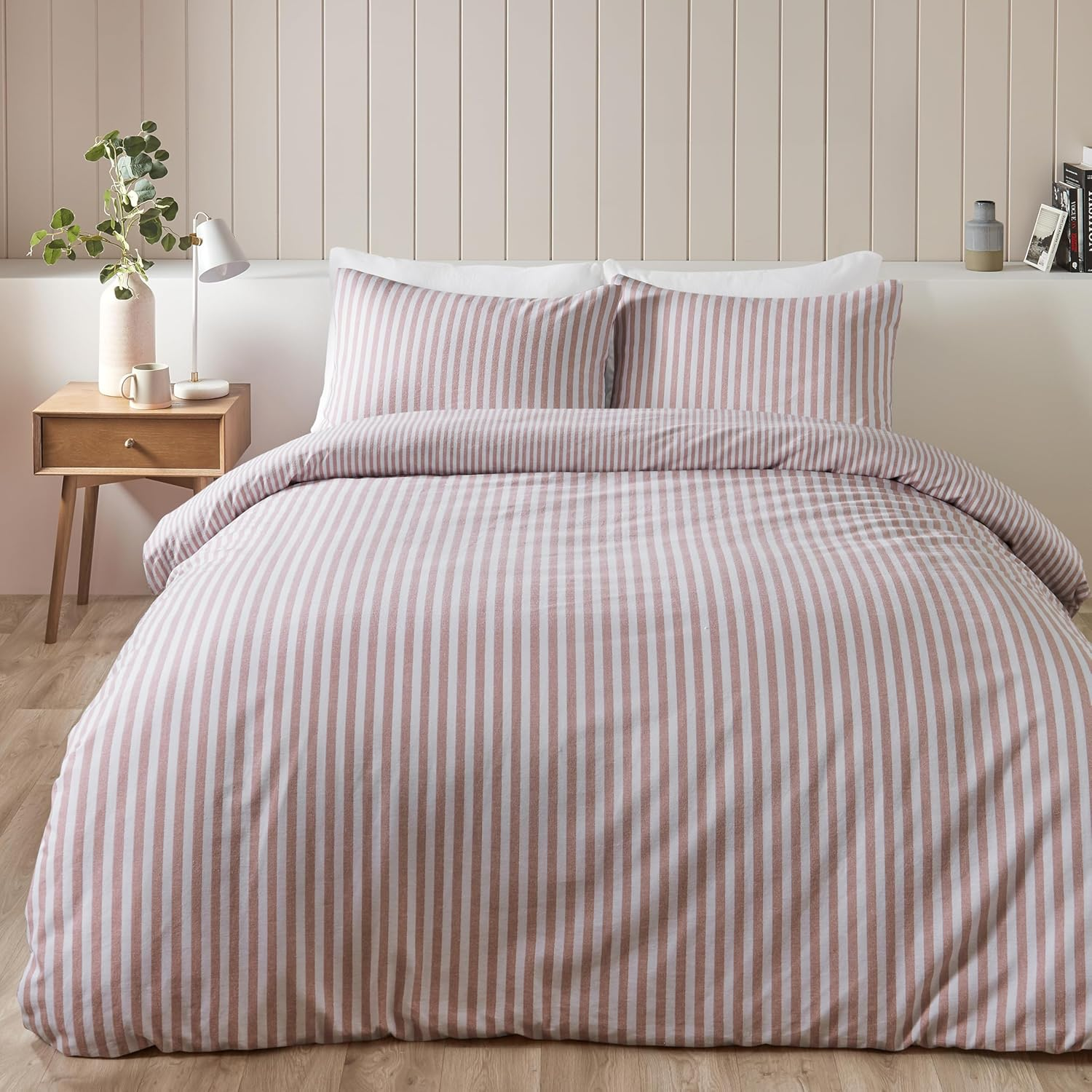 Catherine Lansfield Brushed Stripe Cotton Reversible Single Duvet Cover Set with Pillowcase Blue