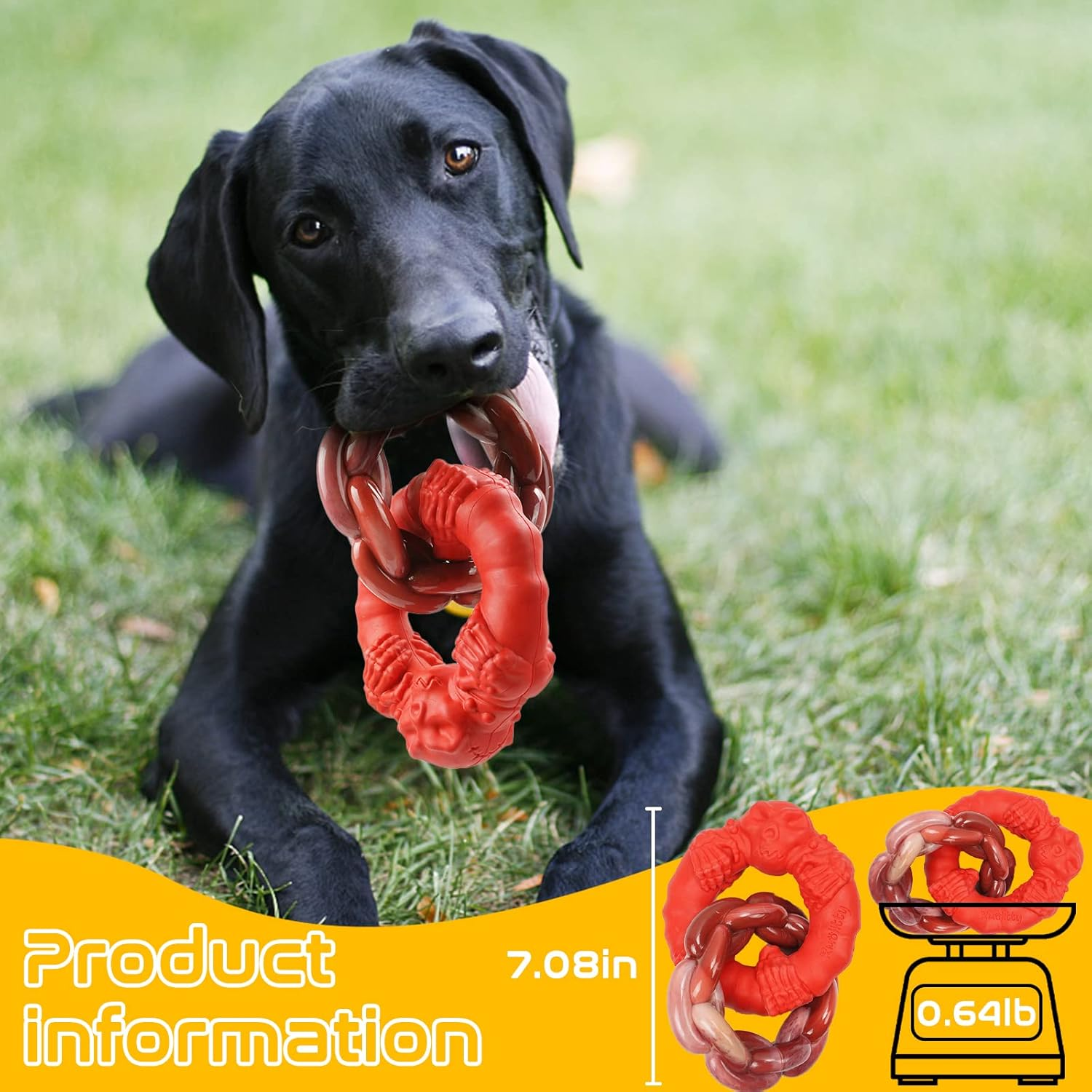 Zimtty Dog Toys for Aggressive Chewers Large Medium Breed Dogs, Indestructible Interactive Tough Non-Toxic Natural Rubber & Nylon Tough Teething Double-Ring Chew Toys image number 3