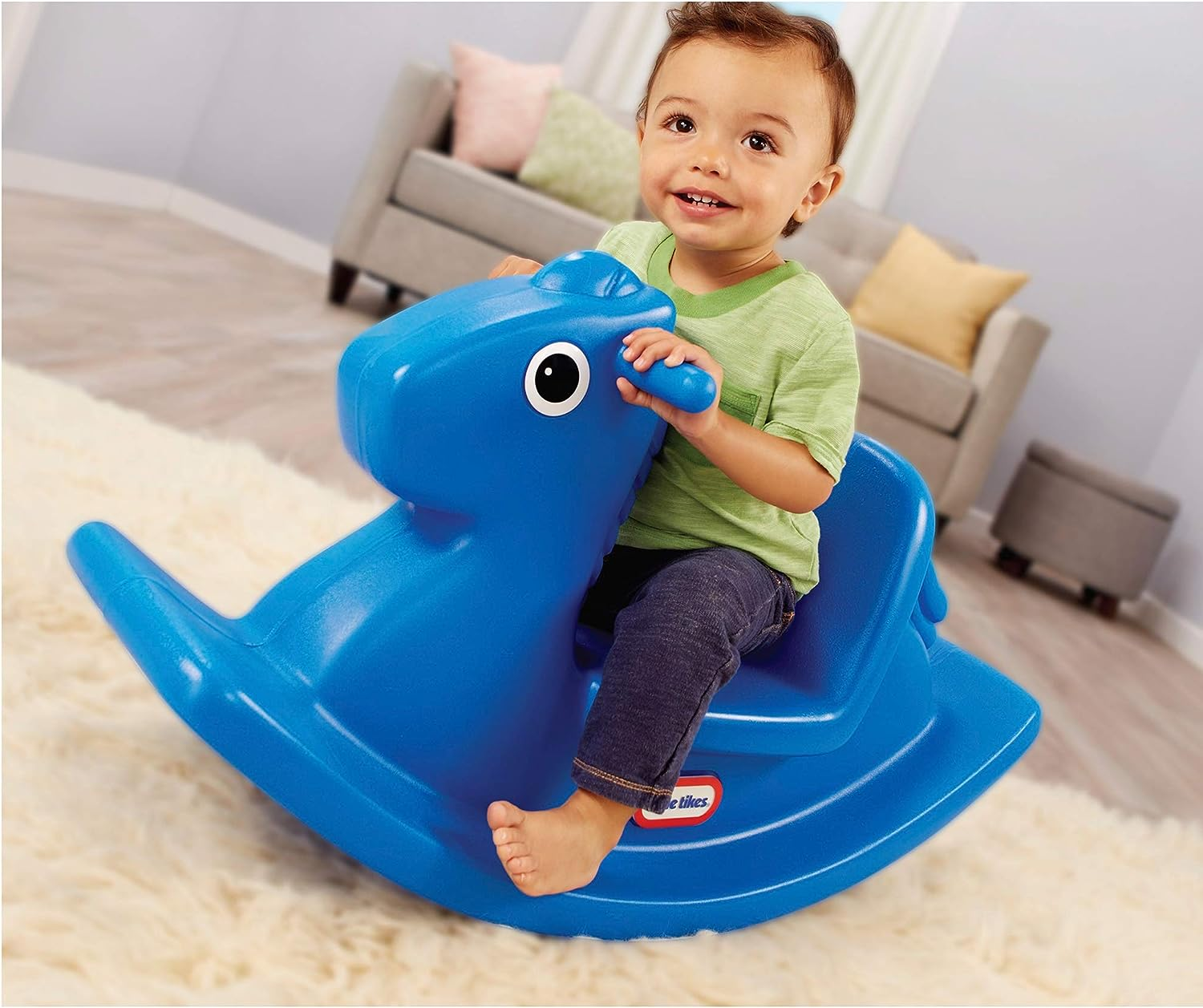 Little Tikes Primary Blue Rocking Horse - Traditional Rocker with Classic Design - Rounded Edges, Easy Grip Handles, and High Back Seat - Encourages Imaginative Play - for Kids Ages 1-3 Years - Magenta image number 1