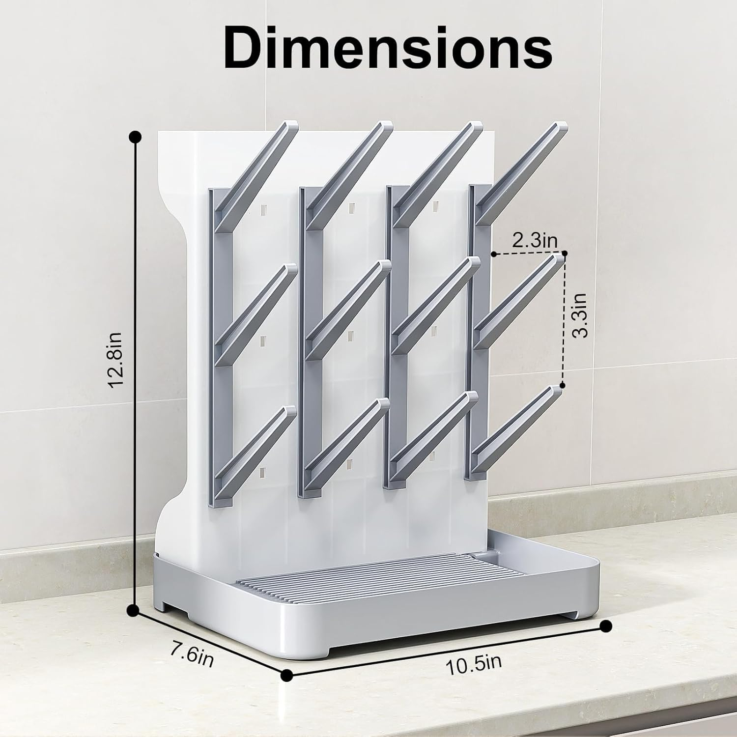 Baby Bottle Drying Rack Space Saving, Large Vertical Baby Bottle Storage Organizer & Bottle Dryer Rack for 12 Pc 8 Oz Bottles and Baby Accessories,Pump Parts,Pacifiers or Brush Stand - Bpa-Free - Gray image number 2