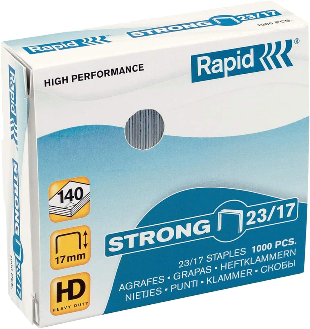 Rapid 24870400 23/20 Strong Staples, Galvanised Wire, 20 Mm Leg Length, 40 Sheets, Pack of 1000 image number 1