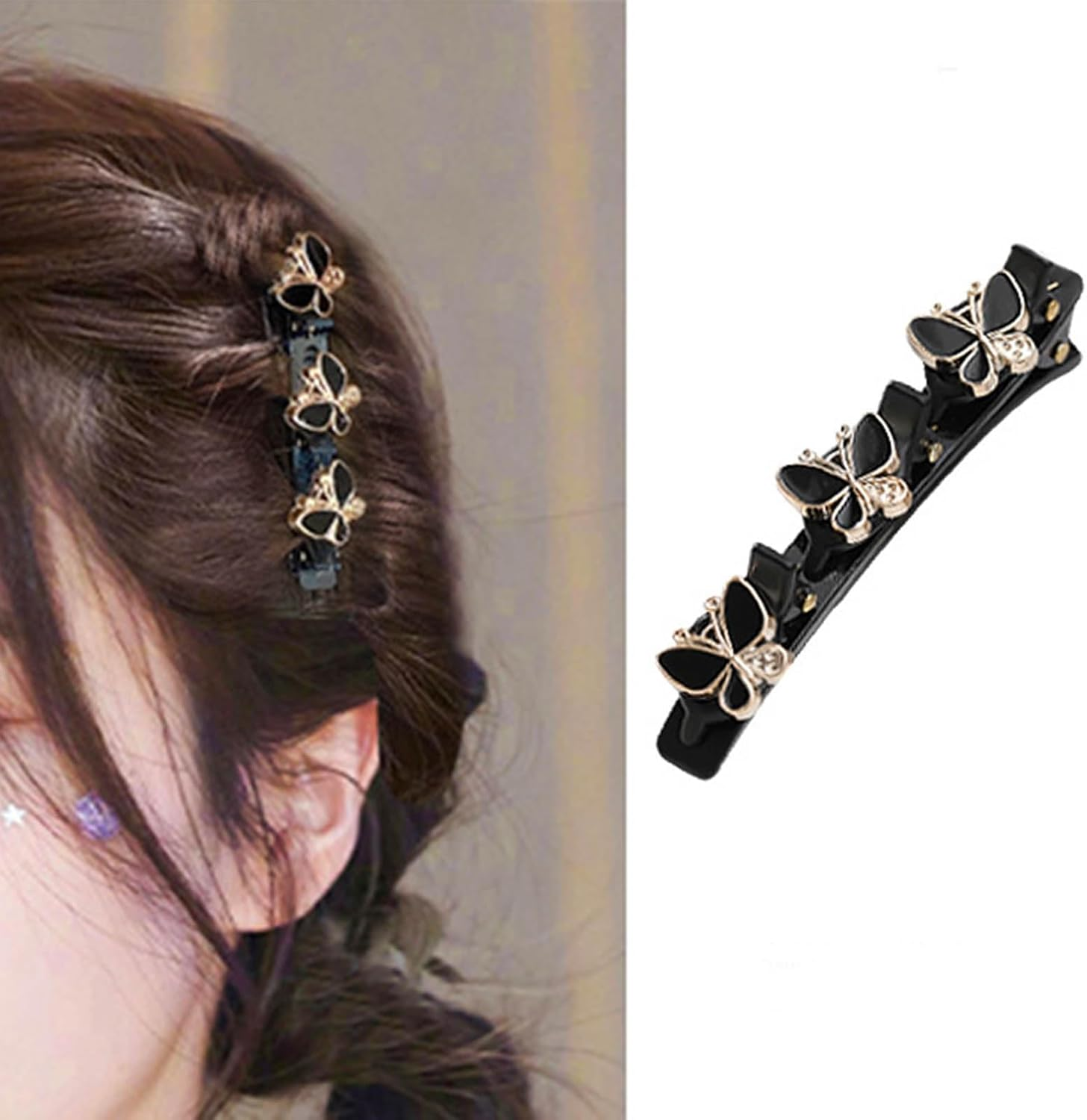 Braided Hair Clips with Sparkling Crystal Stone and 3 Small Clips Pearl-Shaped Hairpin Duckbill Clip Braided Hair Clip with Rhinestones for Women as a Gift (Style: C)