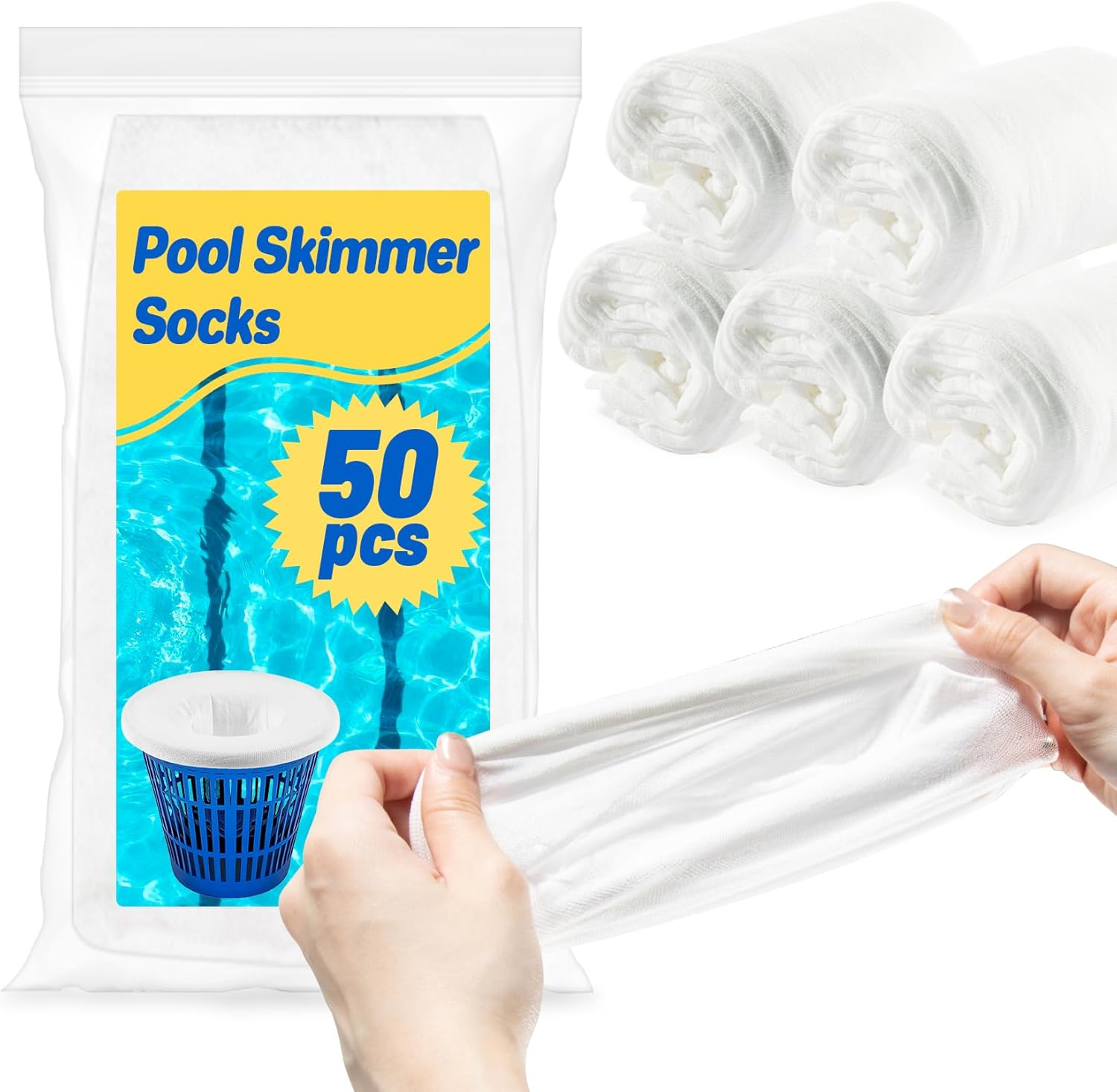Sukh Pool Skimmer Socks Filte - 50PCS Pool Socks Skimmer Cleaning Filter Cleans Debris,Leaves for In-Ground,Above Ground Pools image number 3