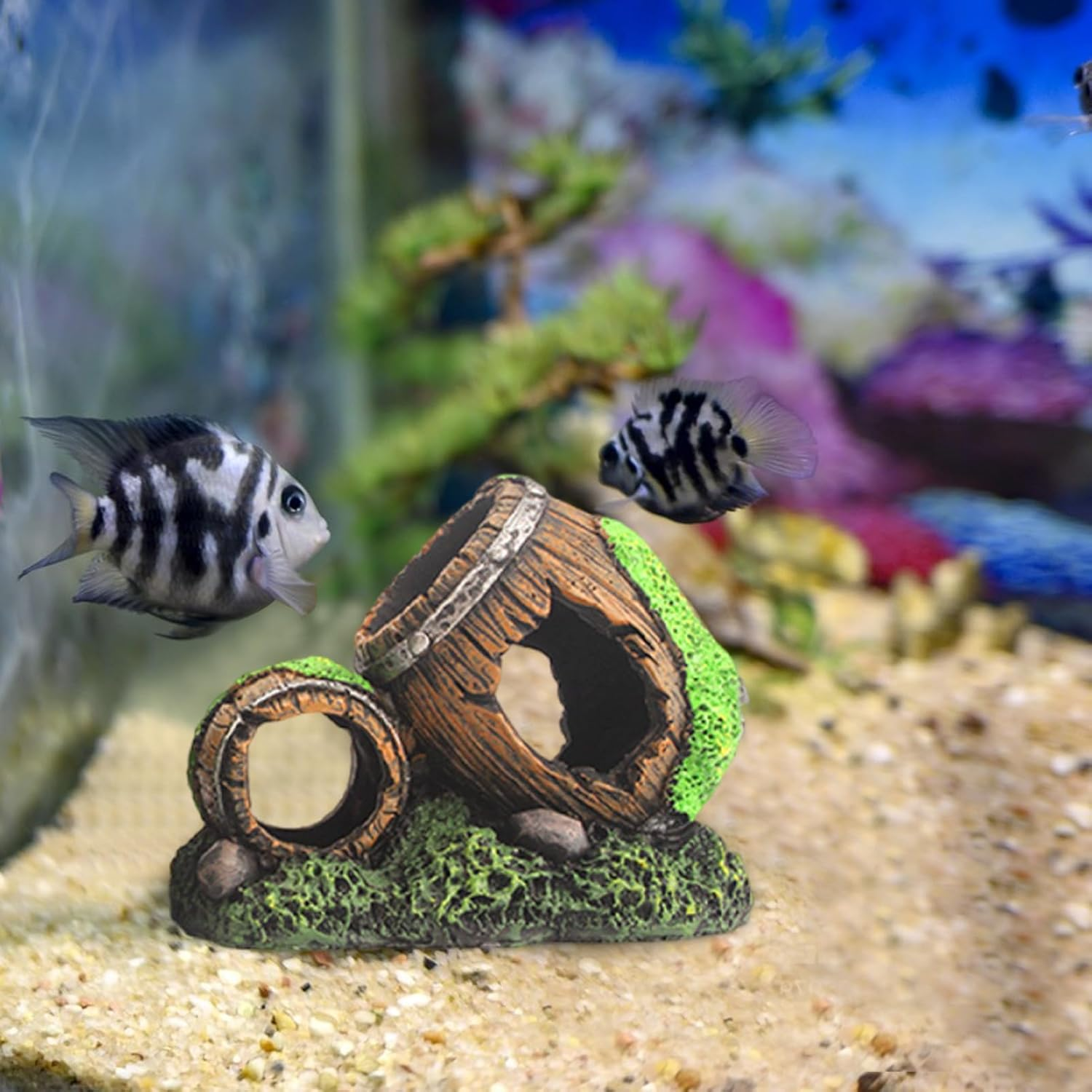 Fish Tank Cave | Hollow Wine Barrel Habitat Decorations - Shrimp Cave | for Pet Store Workplace Saltwater Display Home Freshwater Terrarium image number 5