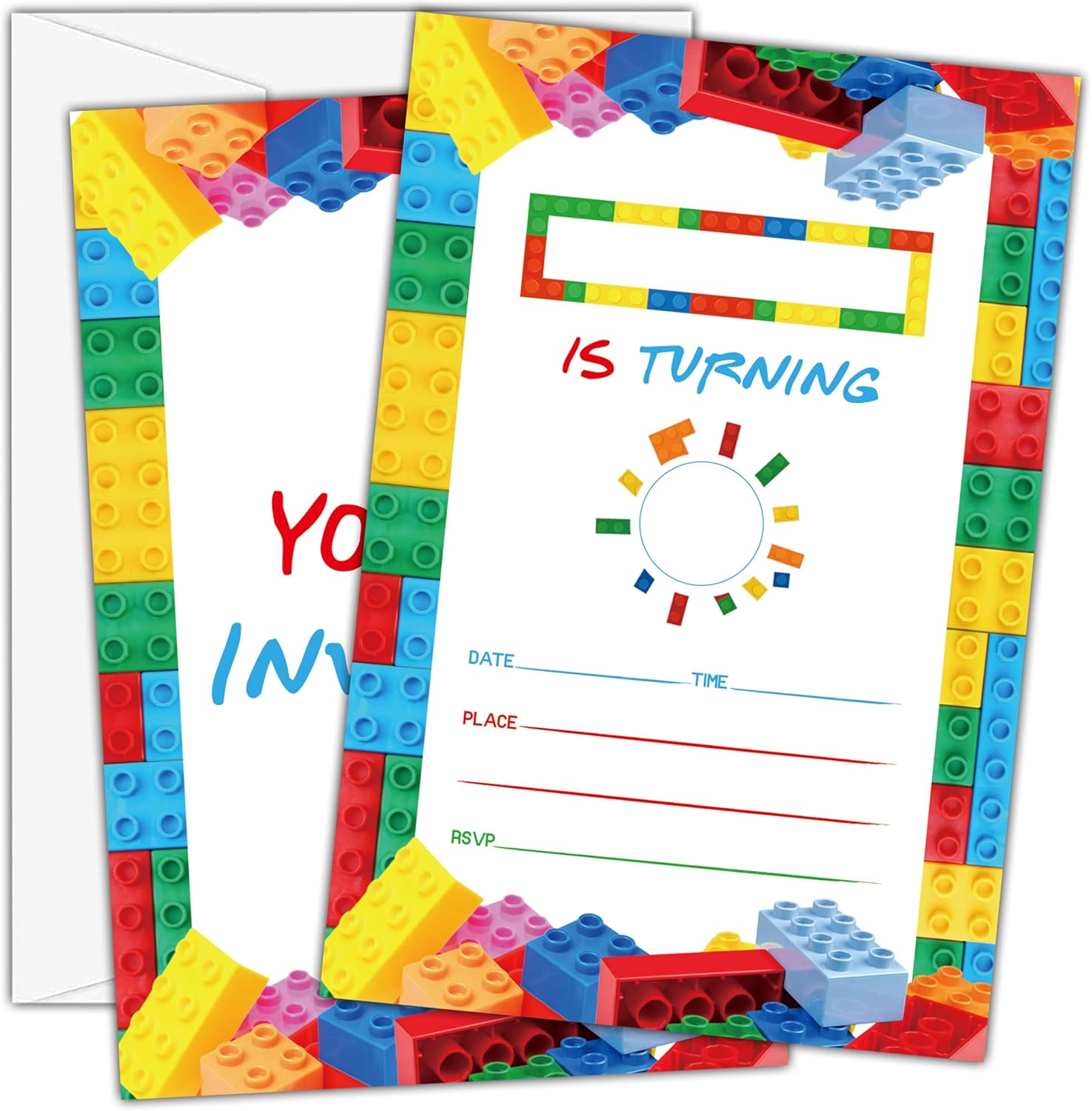 Birthday Invitations - Building Blocks Birthday Invites with Envelopes(25-Count) - Stacking Block Bricks Fill-In Party Invite Cards for Boys Girls Party Supplies Favors - A19 image number 6