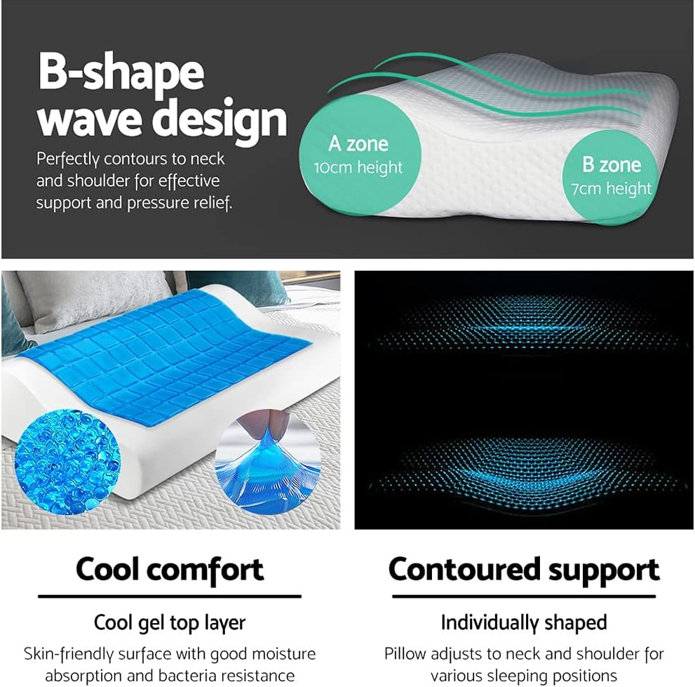 Giselle Bedding Memory Foam Pillow Cooling Gel for Sleeping Bed Hotel Cushion, Ergonomic Deep Sleep Neck Support Contour Orthopedic Side, Back and Stomach Sleepers with Cushions Cover image number 2