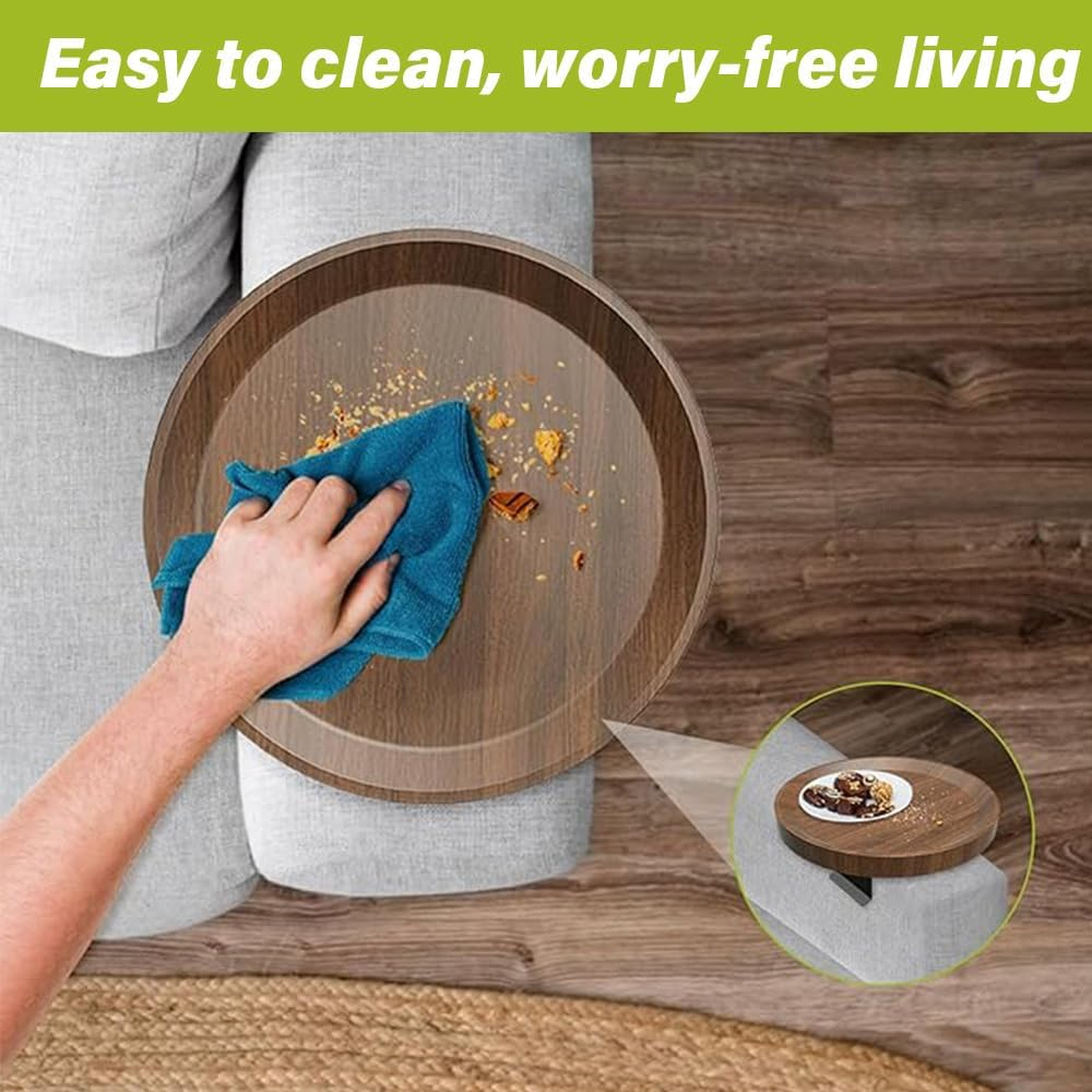 Sofa Armrest Tray, Adjustable Sofa Tray, round Tea Tray, Living Room Study Side Table, Movable and Practical Tea Table, Used to Place Drinks, Food, Snacks, Telephones. (Walnut) image number 1
