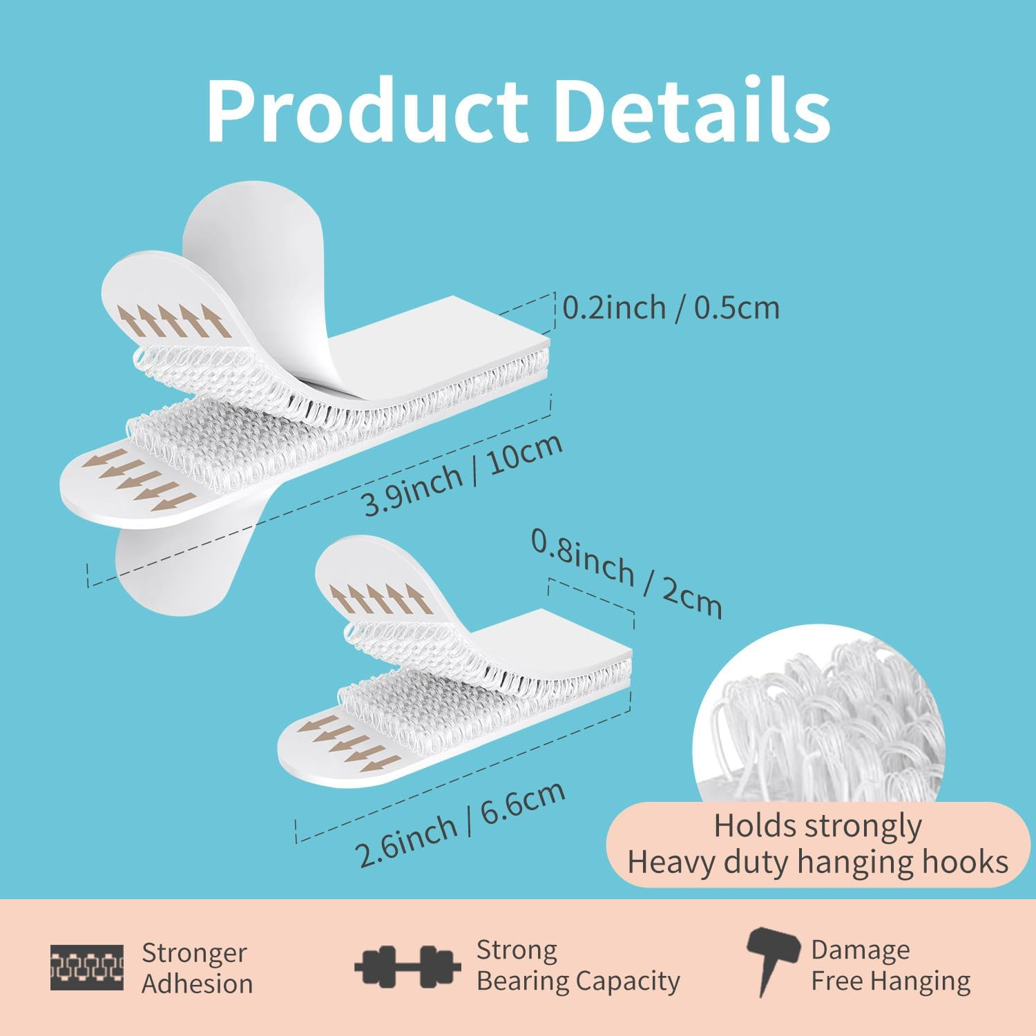 Picture Hanging Strips Heavy Duty, Damage Free Hanging Picture Hangers for Walls, Picture Hanging Kit, Hanging Hooks without Nails, Medium Poster Wall Strips White 20-Pairs (White, 6.6Cm+10Cm) image number 6