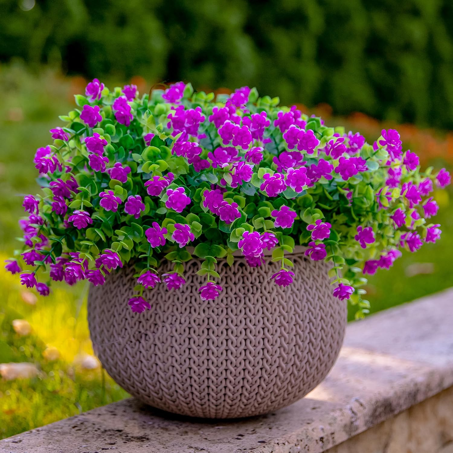 Artificial Flowers for Outdoors UV Resistant - 12 PCS Bundles Faux Fake Outdoor Plants Plastic Flowers Bushes Shrubs No Fade Artificial Greenery Home Porch Stems outside Window Box Decor(Magenta) - Green Orange image number 7