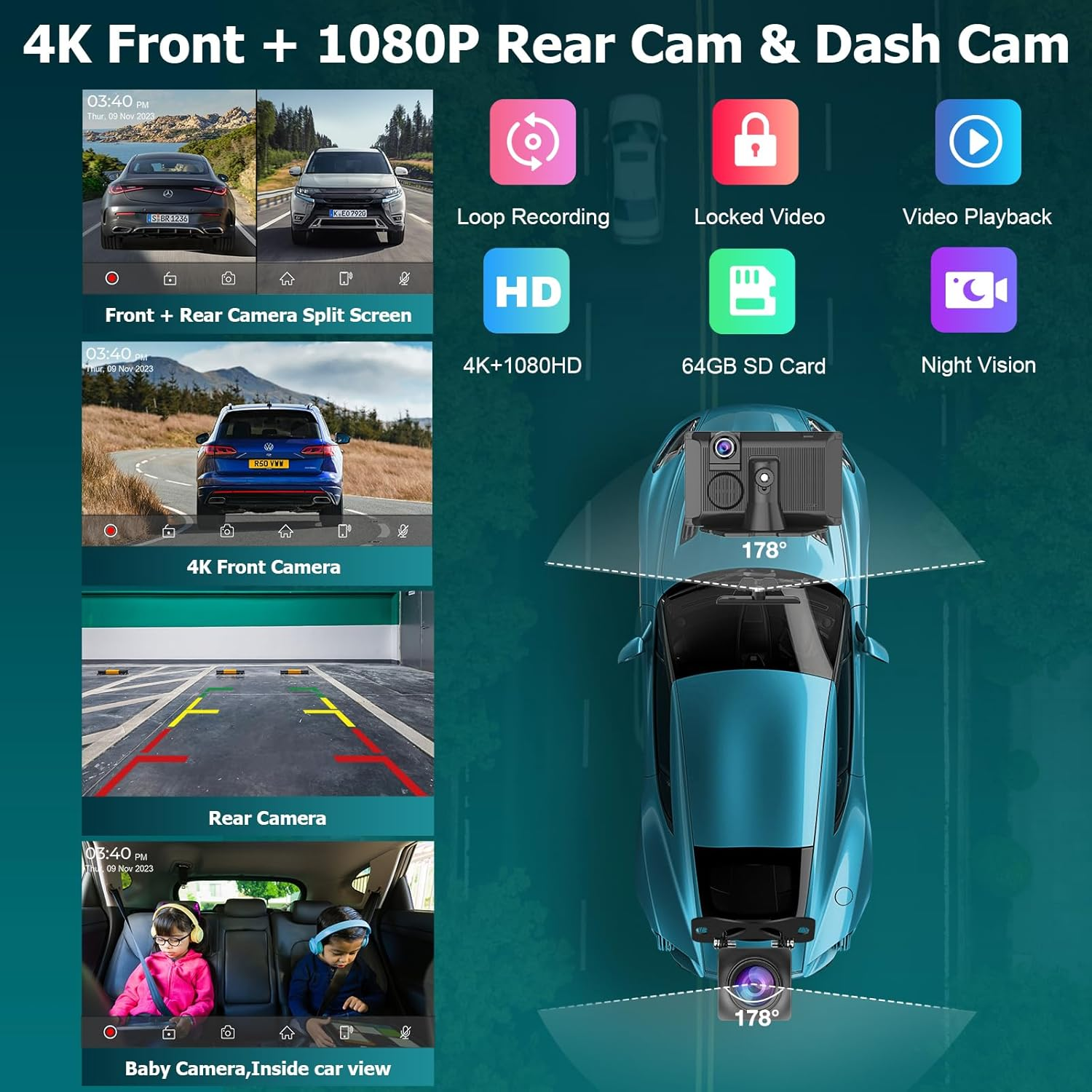 Carpuride W703 Portable Wireless Carplay & Android Auto with Dash Cam-7" HD IPS Screen, 4K Front Cam & 1080P Backup Cam, Loop Recording,Bluetooth,Mirror Link,Gps,Siri,Play Music,Dashboard Mounted image number 6