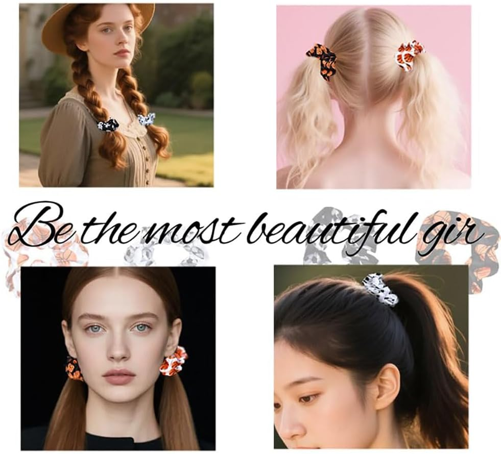 6 PCS Print Hair Scrunchies,Football Hair Elastic Ties Silky Sport Scrunchy for Soccer Players, Teams and Coaches Perfect Soccer Accessories and Football Gifts - Orange image number 3