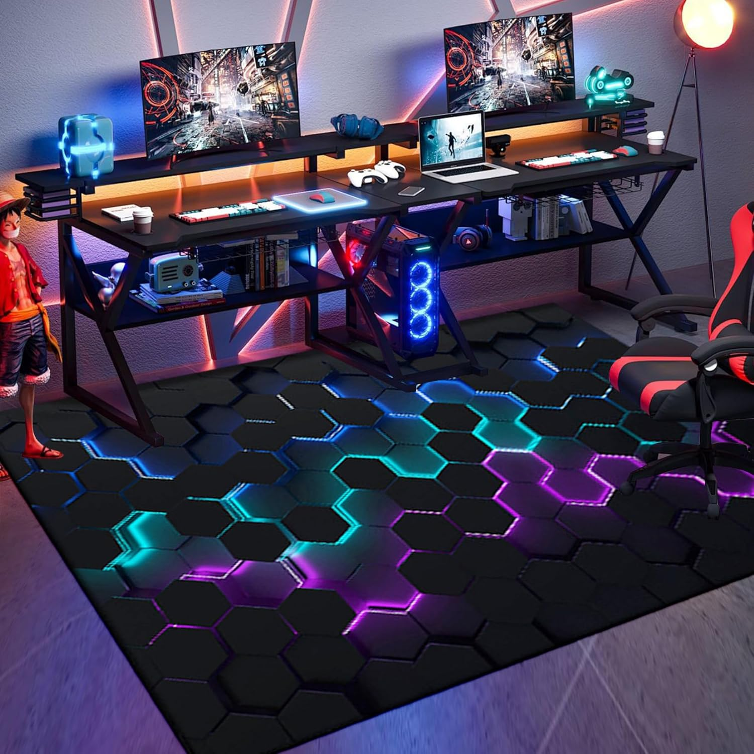 Game Area Rug for Boy Room, Non-Slip Gaming Geometric Play Mat for Playroom Bedroom, 3D Colorful Gamer Activity Centerpiece Area Rugs Floor Mat Carpet Decorative (Color 3, 120X160Cm) image number 2