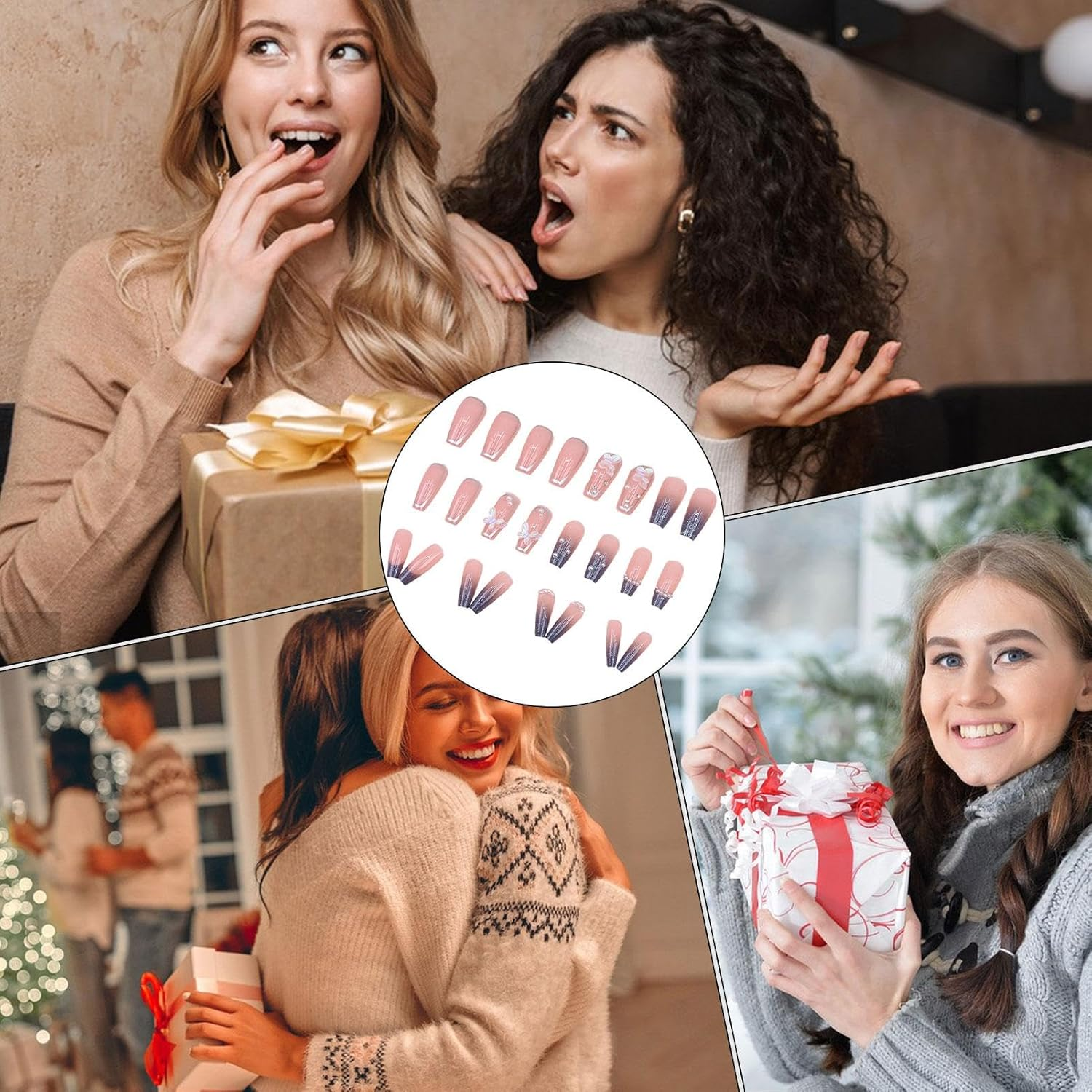 Iouyjiu Press on Nails, Artificial Fake Nails, French Style Nail Set, Adorned with Bows, Includes Manicure Stickers 24 Piece Kit Perfect for Kids and Nail Arts, 30G image number 4