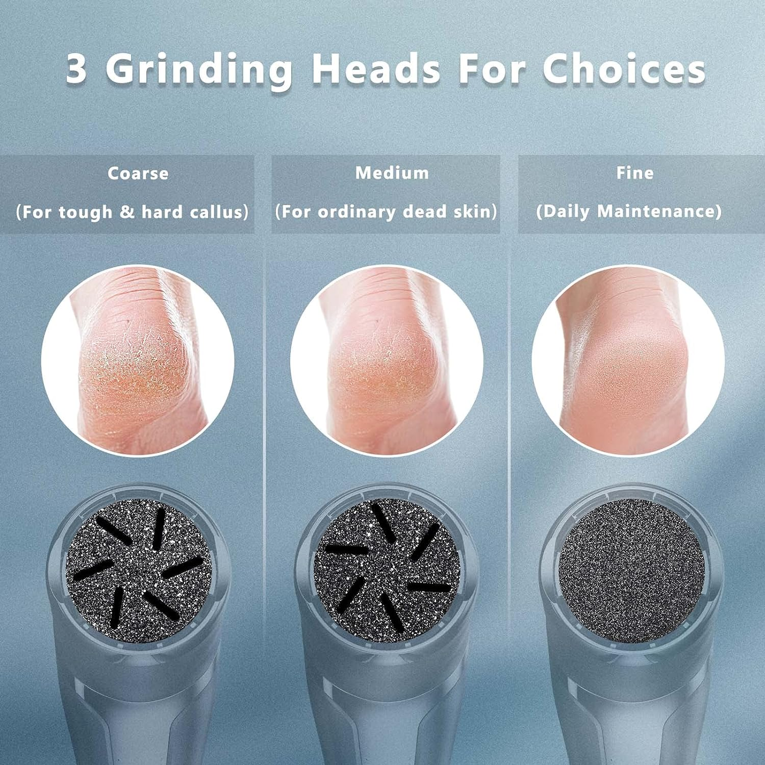 Electric Rechargeable Callus Remover Foot Electric IPX7 Waterproof LED Display Pedicure Set Foot Care Electric with Vacuum System, 2 Speeds & 3 Grinding Heads image number 2