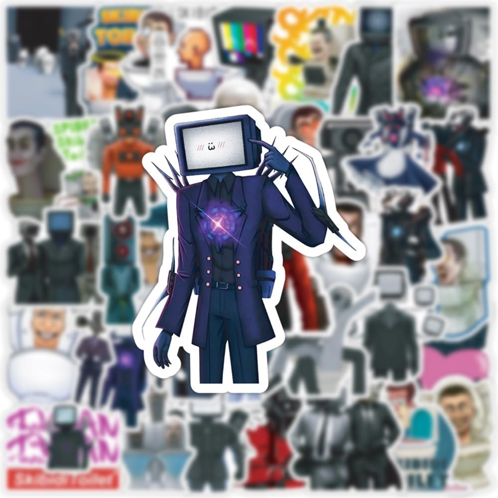 50PCS Game Skibidi Toilet Stickers Pack Kids Stickers Cute Cartoon Characters Game Stickers for Kids Teens Adults Waterproof Vinyl Kawaii Stickers for Water Bottle Laptop Luggage (Skibidi Toilet) image number 1