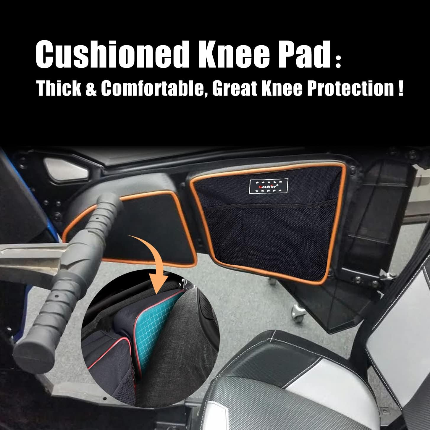 Goldfire RZR XP 1000 Accessories, RZR Door Bags Sxs Storage Bag Set W/Knee Pad for 2014-2020 Polaris RZR XP Turbo Turbo S 1000 S900(Orange Piping)