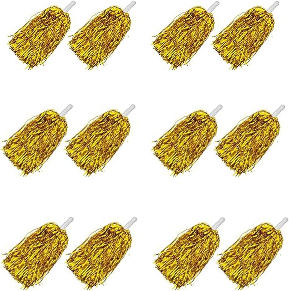 Cheerleading Pom Poms Metallic Foil Plastic 12Pcs Pom Poms with Baton Handle for Game Sports Squads Dancing Party Club Spirit Sports Stage Performance Celebration (Green)